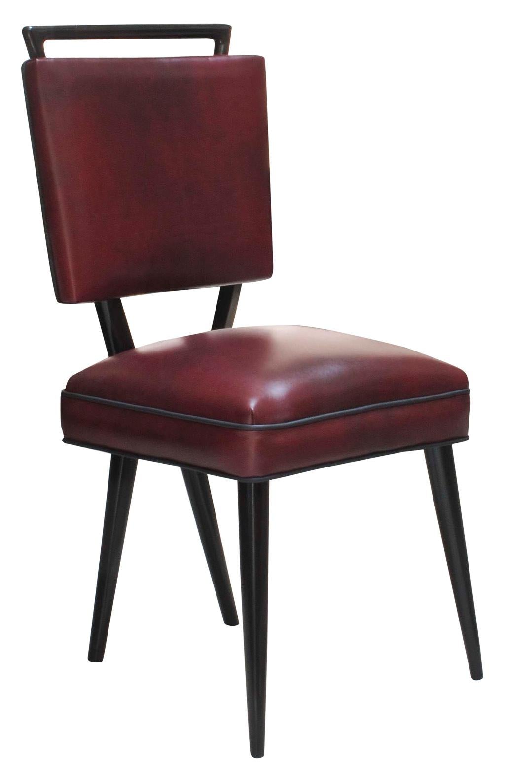 Mid-20th Century Set of 12 Chairs 50° in Leather and Wood, Italian For Sale