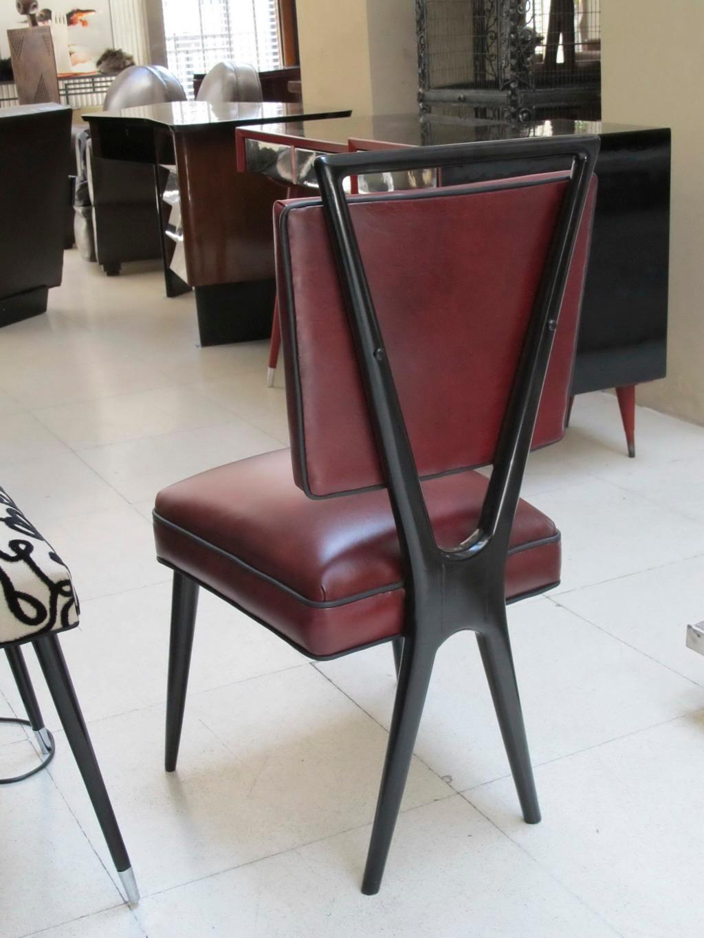Set of 12 Chairs 50° in Leather and Wood, Italian For Sale 3