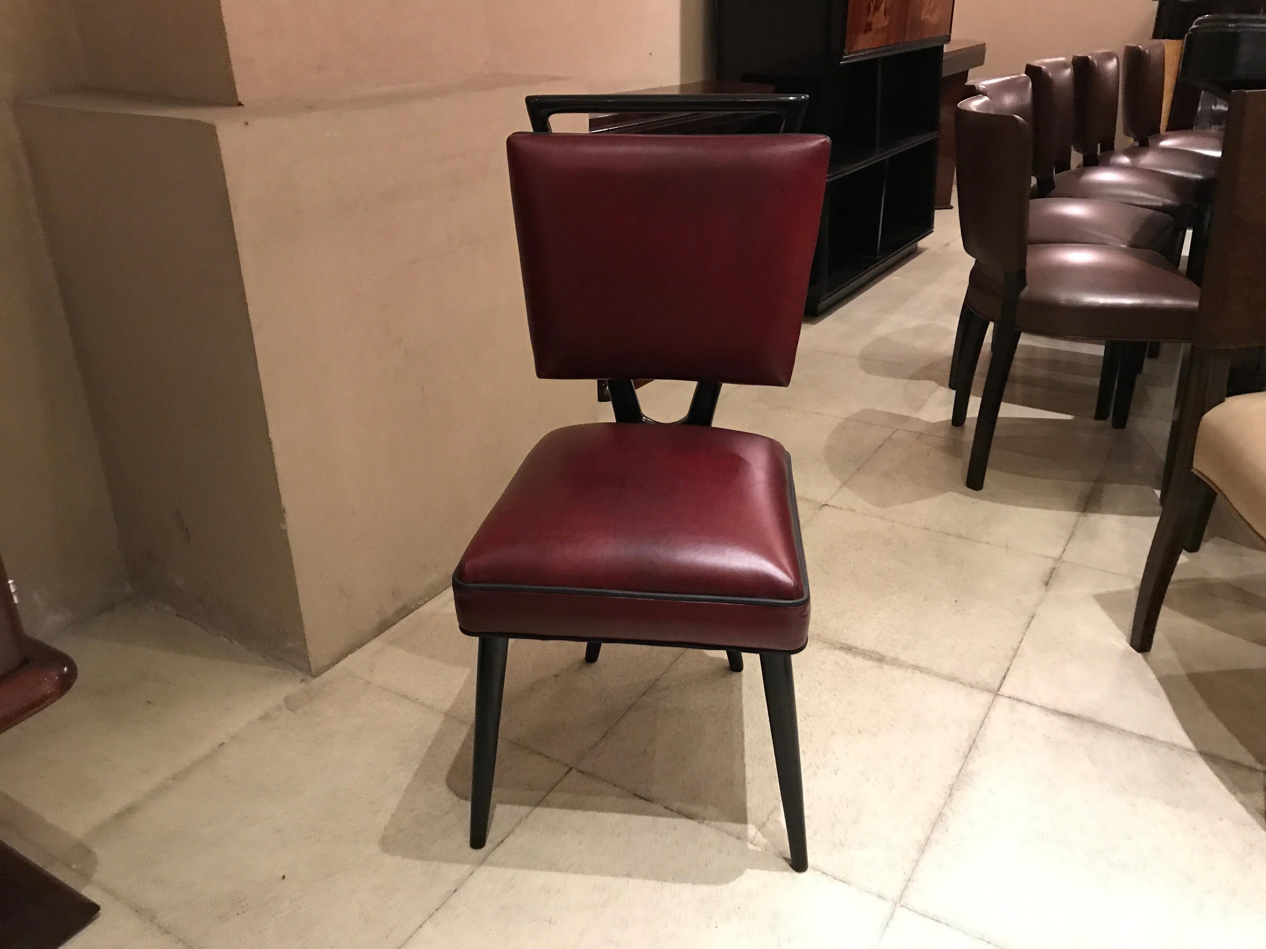 Set of 12 Chairs 50° in Leather and Wood, Italian For Sale 5