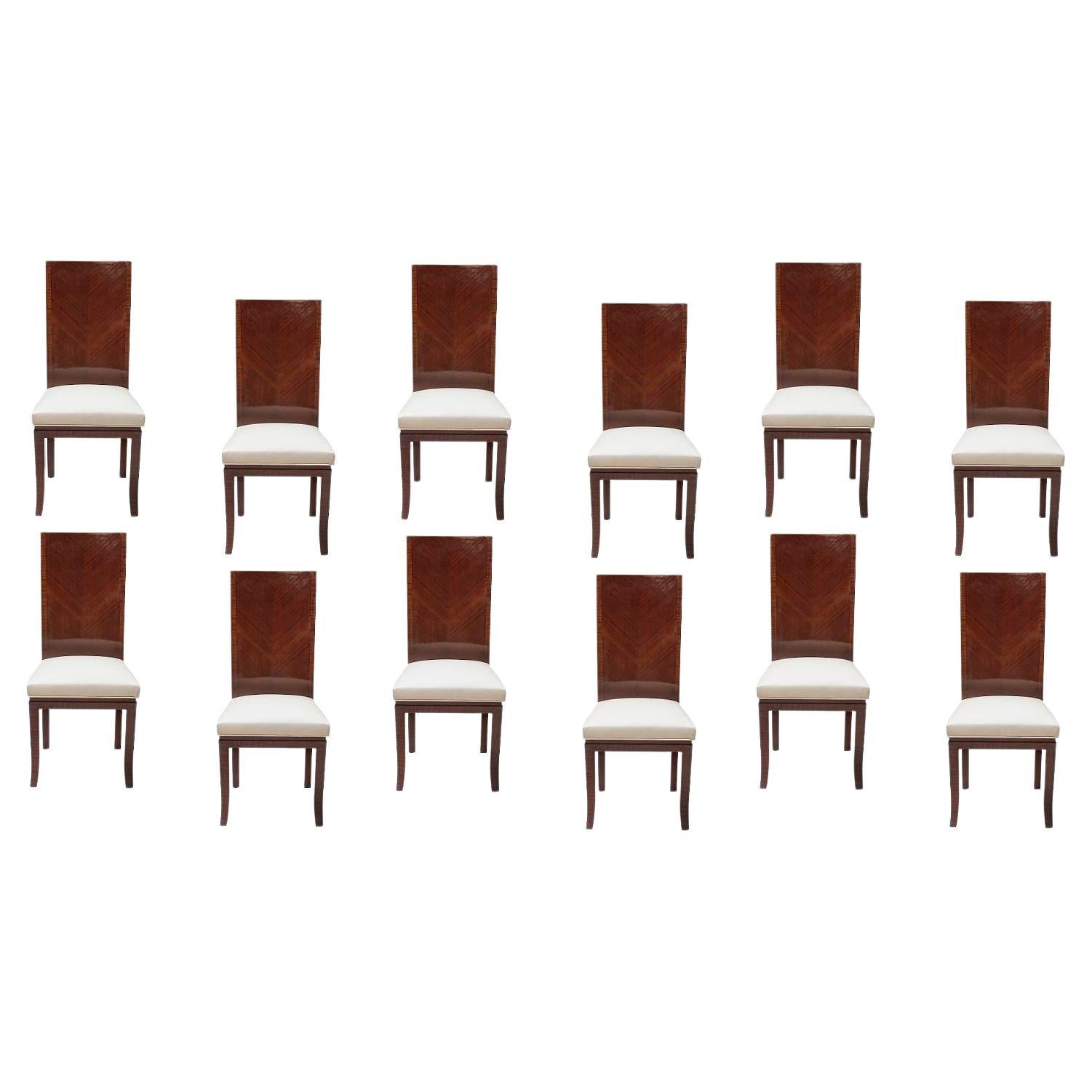 „Set aus 12 Stühlen, Art déco, 1930, Frankreich, aus Leder und Holz im Angebot