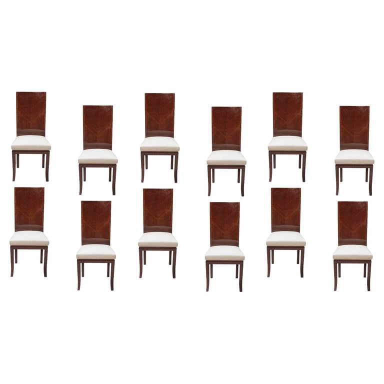 "Set of 12 Chairs Art Deco ", 1930 France in Leather and Wood For Sale