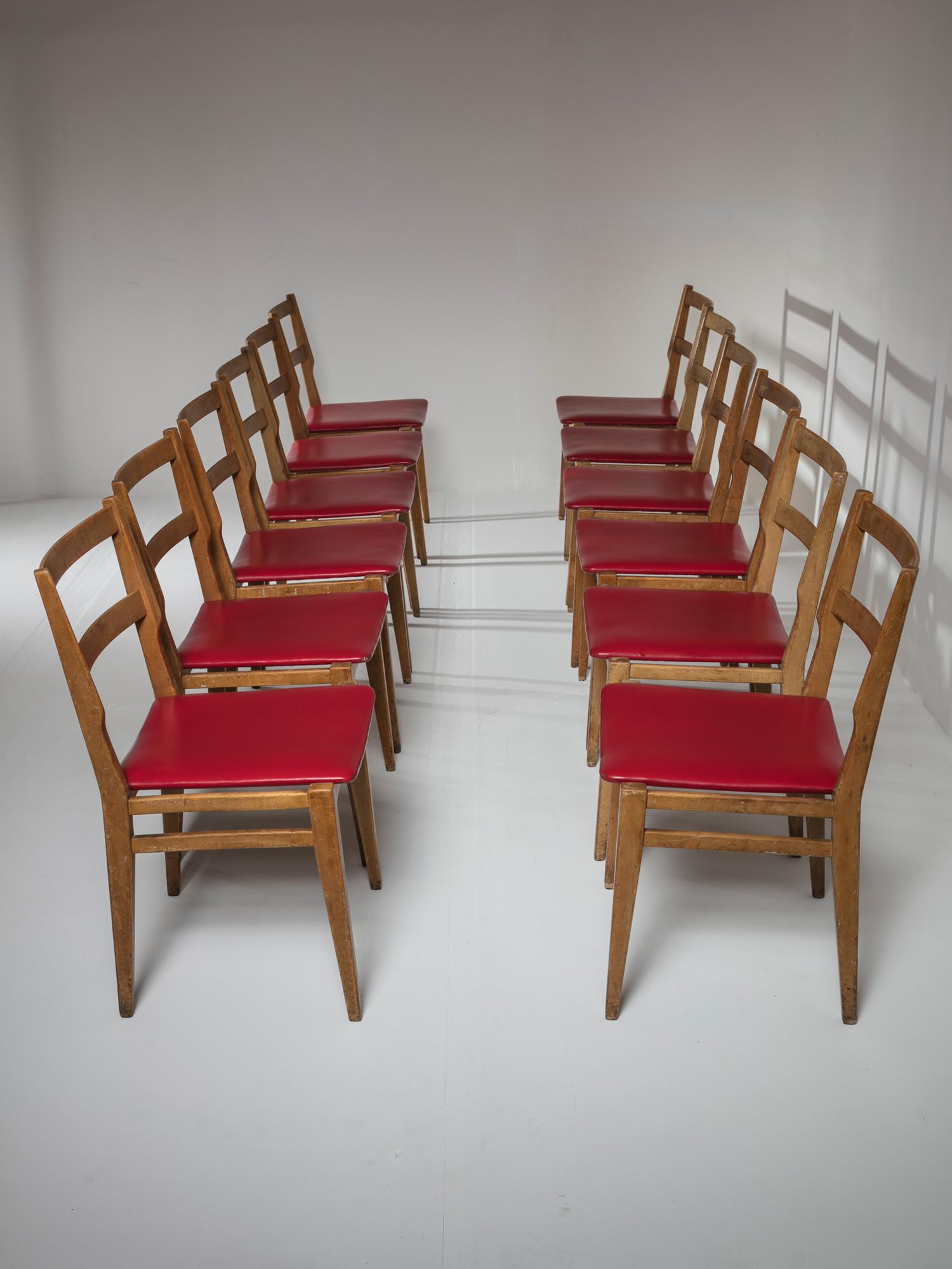 Italian Large set of 12 Wood Chairs 