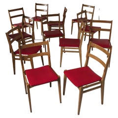 Large set of 12 Wood Chairs "103" by Melchiorre Bega for Cassina, Italy, 1960s