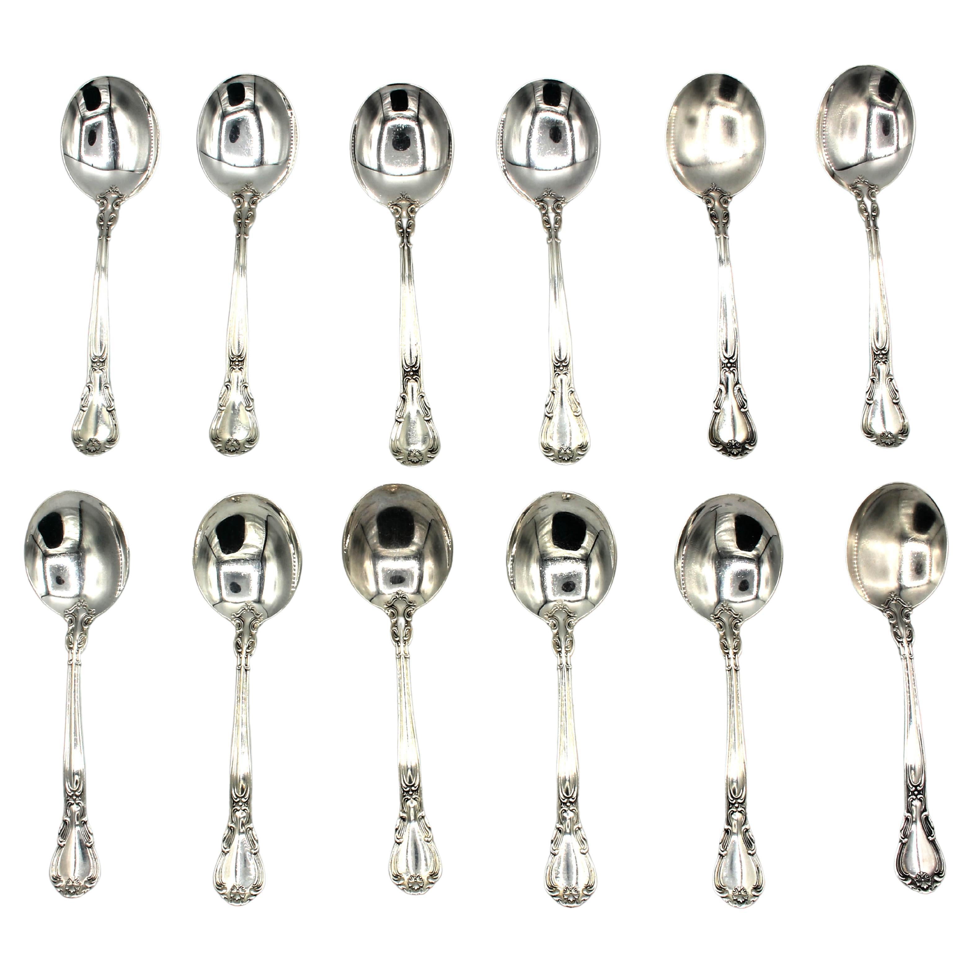 Set of 12 Chantilly Pattern by Gorham Cream Soup Spoons For Sale