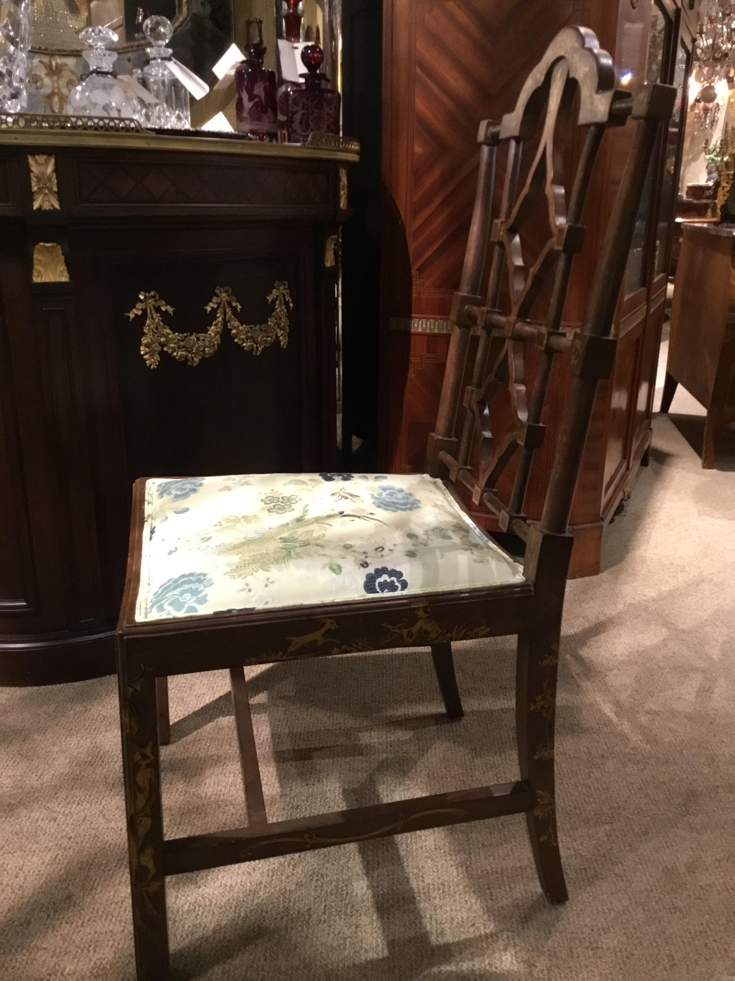 Elegant set of chairs consisting of 10 side chairs and 2 armchairs.
Open ribbon back with lovely shape and generous seats. All are sturdy and
Without problems.