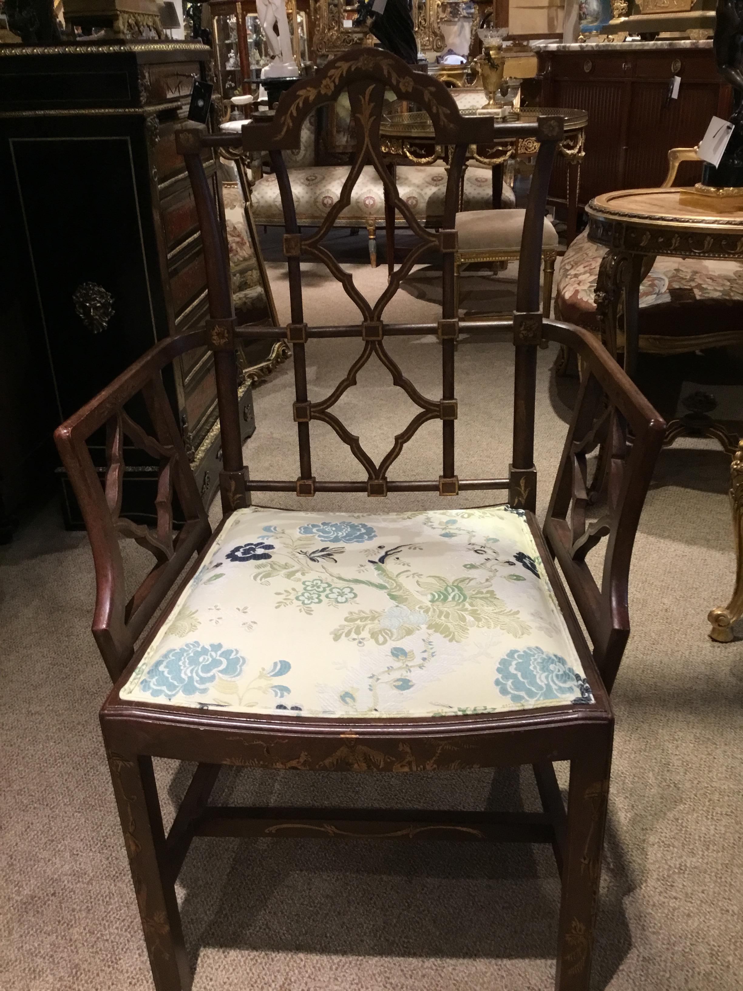 Contemporary Set of 12 Chinese Chippendale Style Chairs Bu Patina Hand Painted