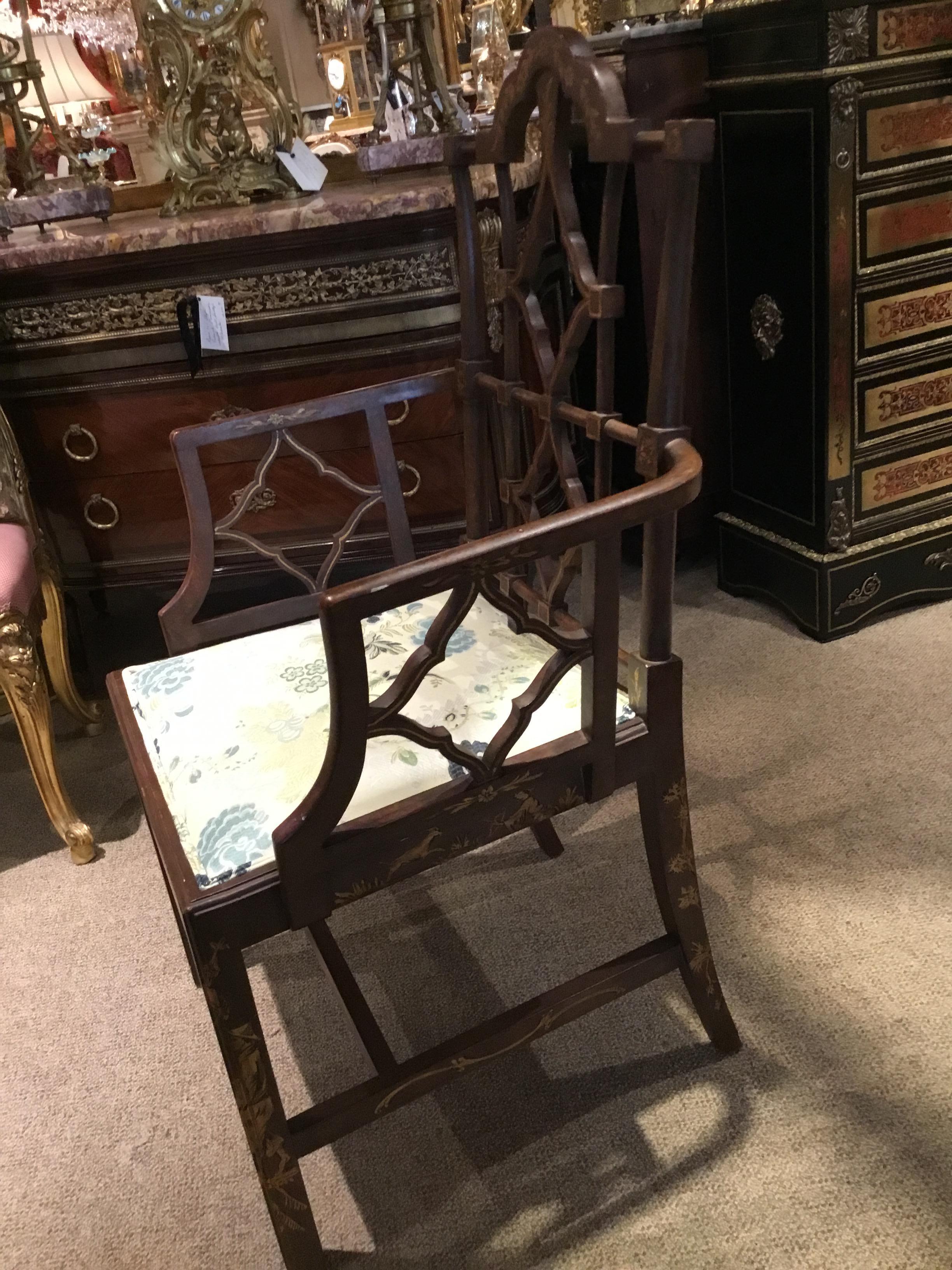 Hardwood Set of 12 Chinese Chippendale Style Chairs Bu Patina Hand Painted