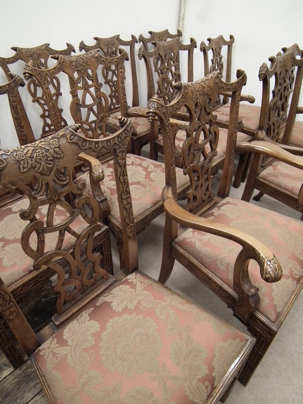 Beech Set of 12 Chinese Chippendale Style Chairs For Sale