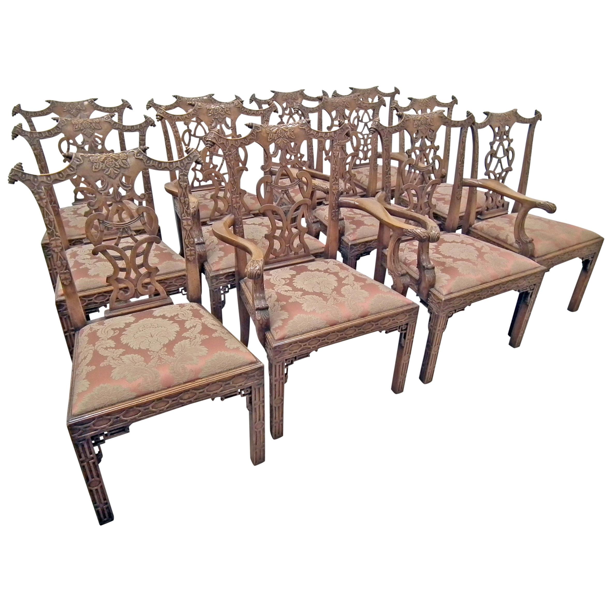 Set of 12 Chinese Chippendale Style Chairs For Sale
