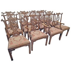 Antique Set of 12 Chinese Chippendale Style Chairs