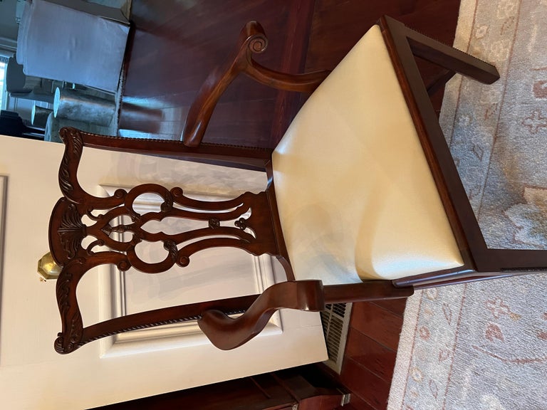 Hardwood Set of 12 Chippendale Style Dining Room Chairs For Sale