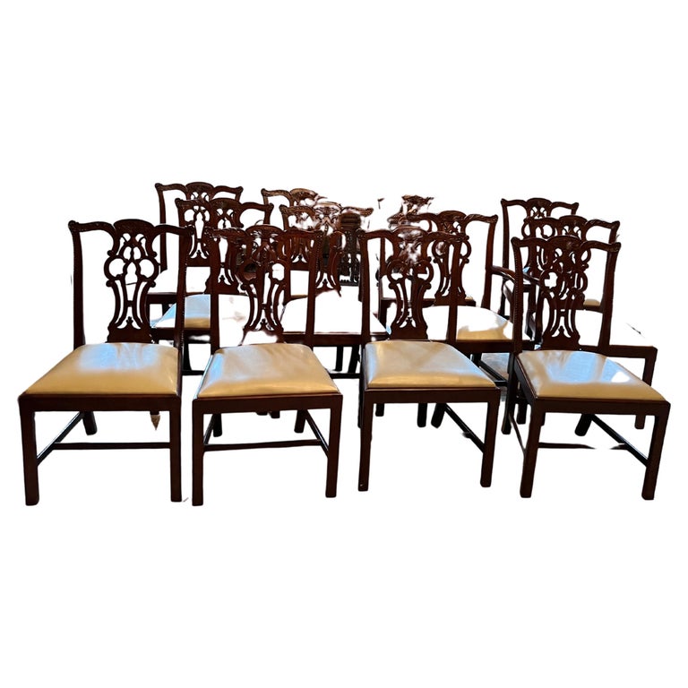 Set of 12 Chippendale Style Dining Room Chairs For Sale
