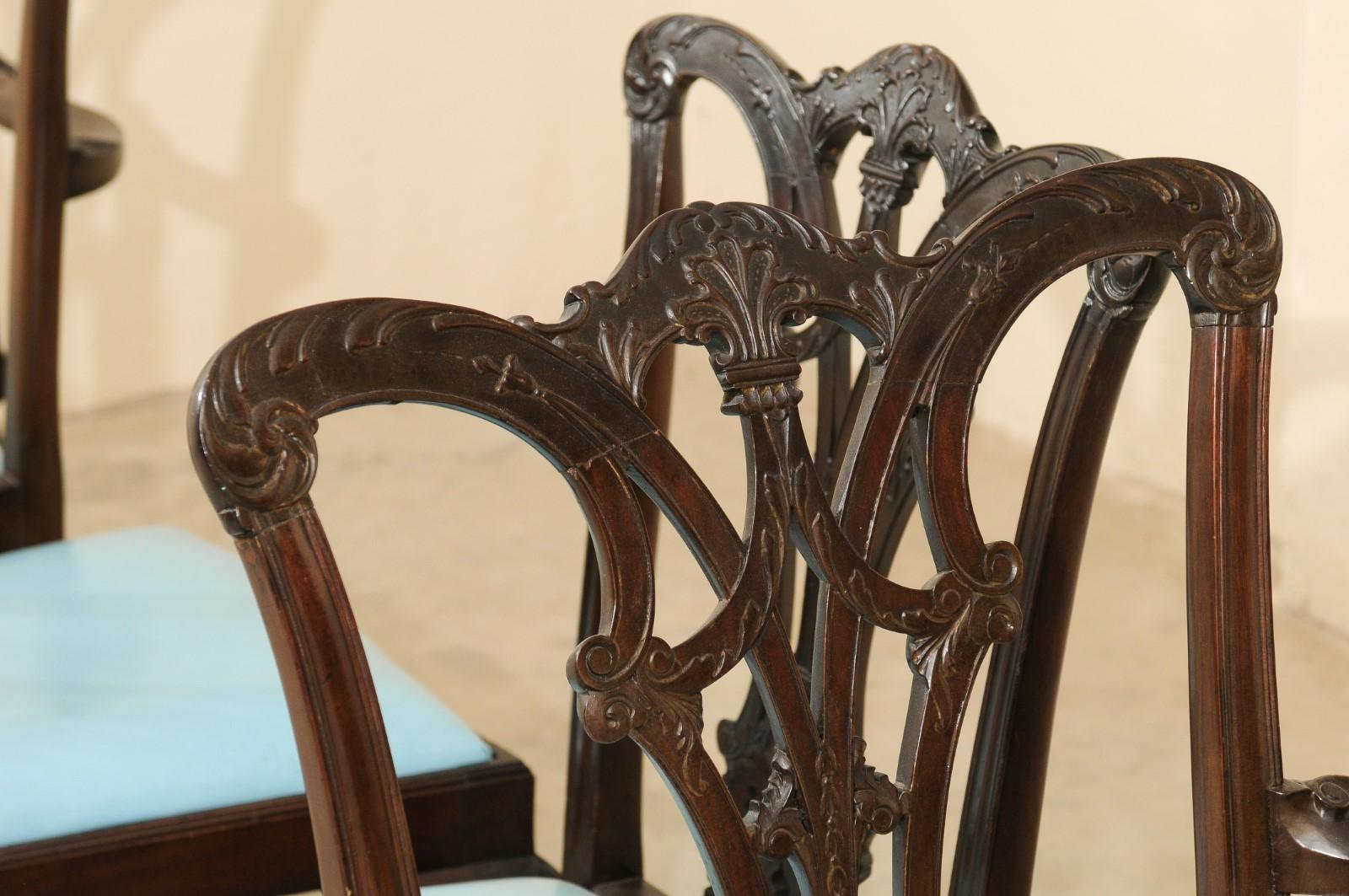Set of 12 Chippendale Style Mahogany Dining Chairs, England, circa 1890 For Sale 4