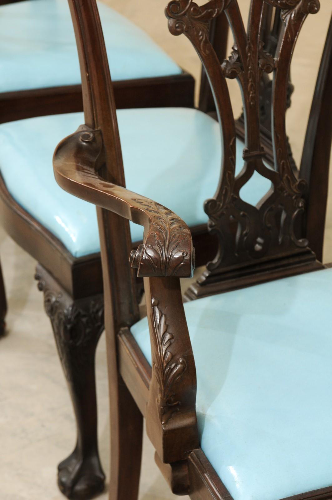 Set of 12 Chippendale Style Mahogany Dining Chairs, England, circa 1890 For Sale 5