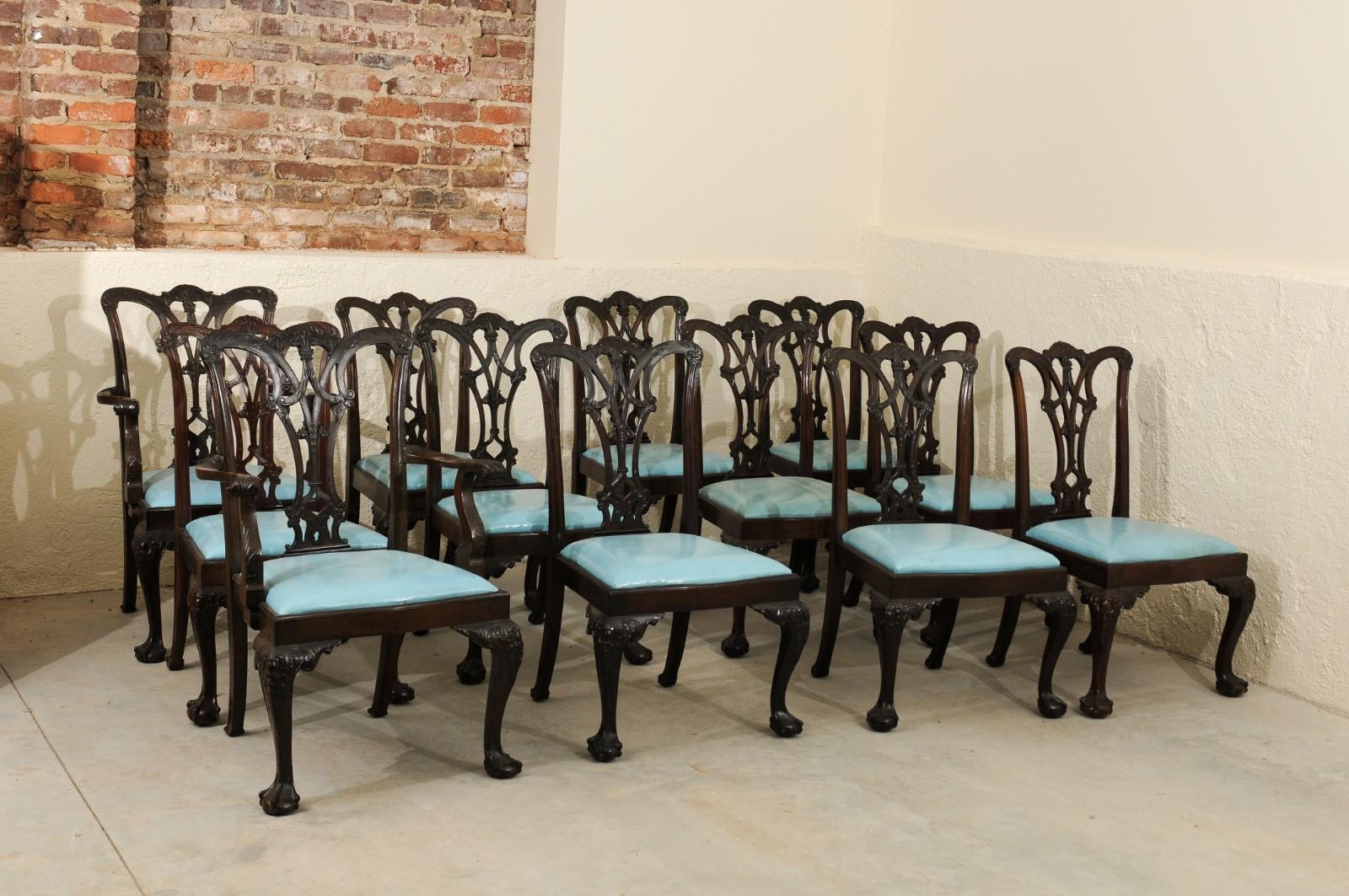 Set of 12 Chippendale Style Mahogany Dining Chairs, England, circa 1890 For Sale 9