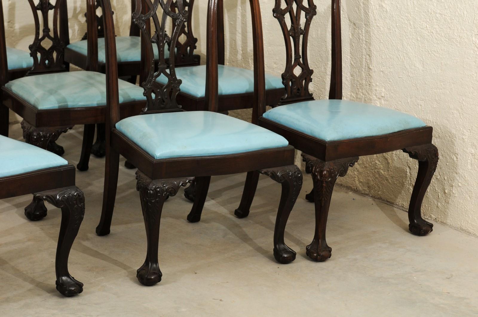 Set of 12 Chippendale Style Mahogany Dining Chairs, England, circa 1890 For Sale 10