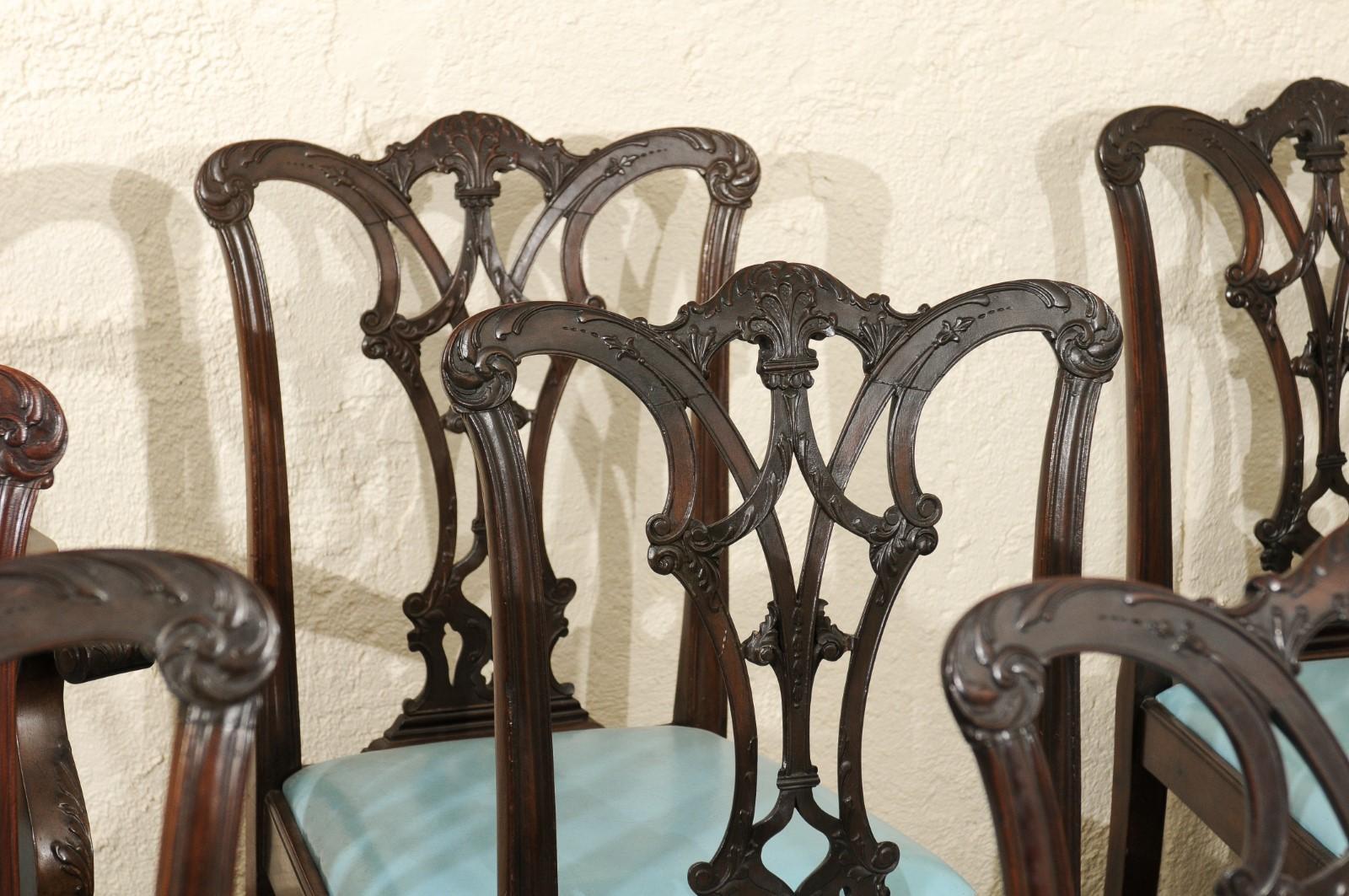 Set of 12 Chippendale Style Mahogany Dining Chairs, England, circa 1890 For Sale 12