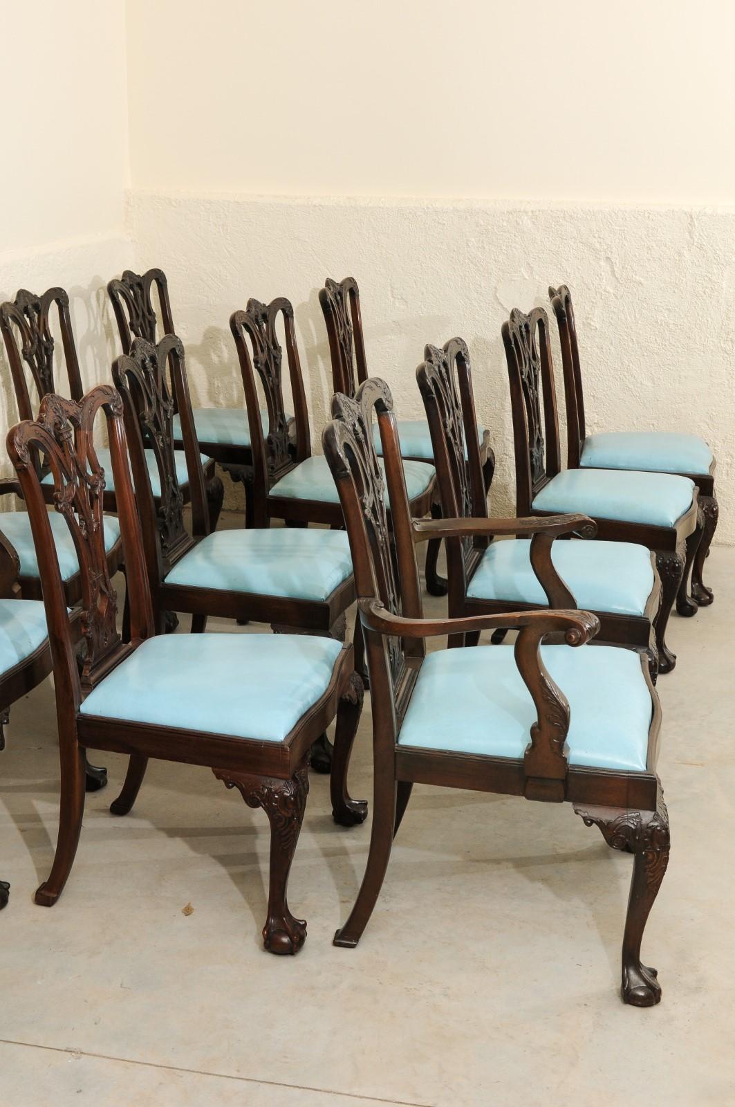 Set of 12 Chippendale Style Mahogany Dining Chairs, England, circa 1890 For Sale 13