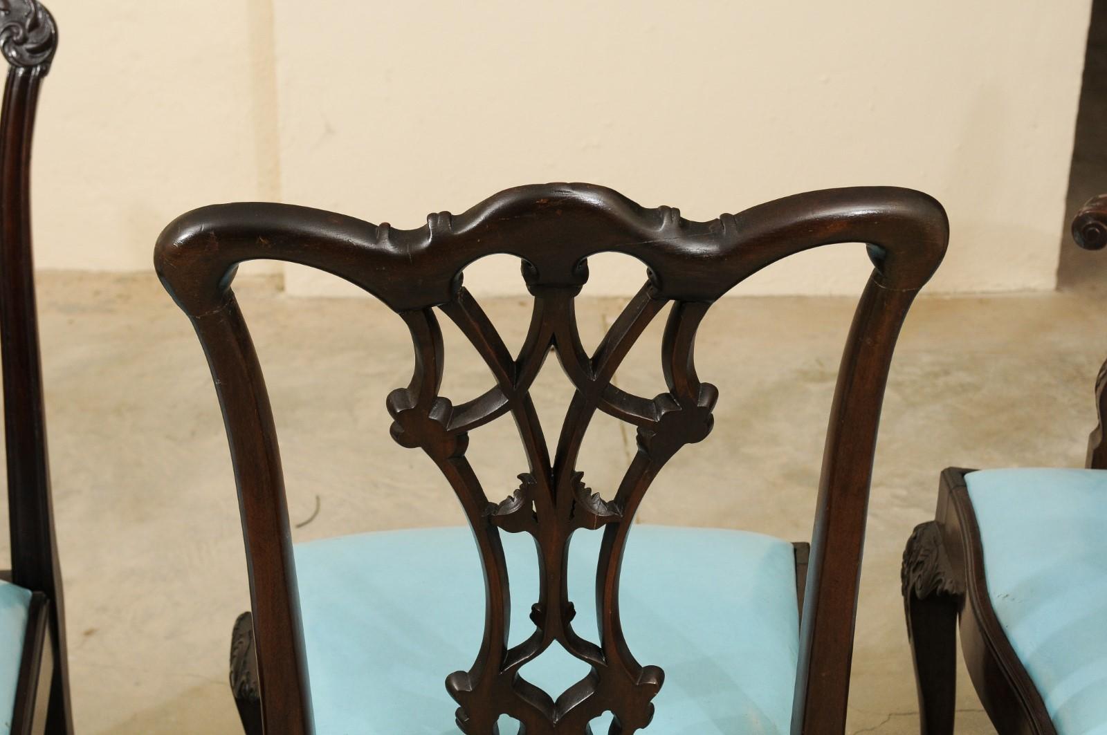 19th Century Set of 12 Chippendale Style Mahogany Dining Chairs, England, circa 1890 For Sale