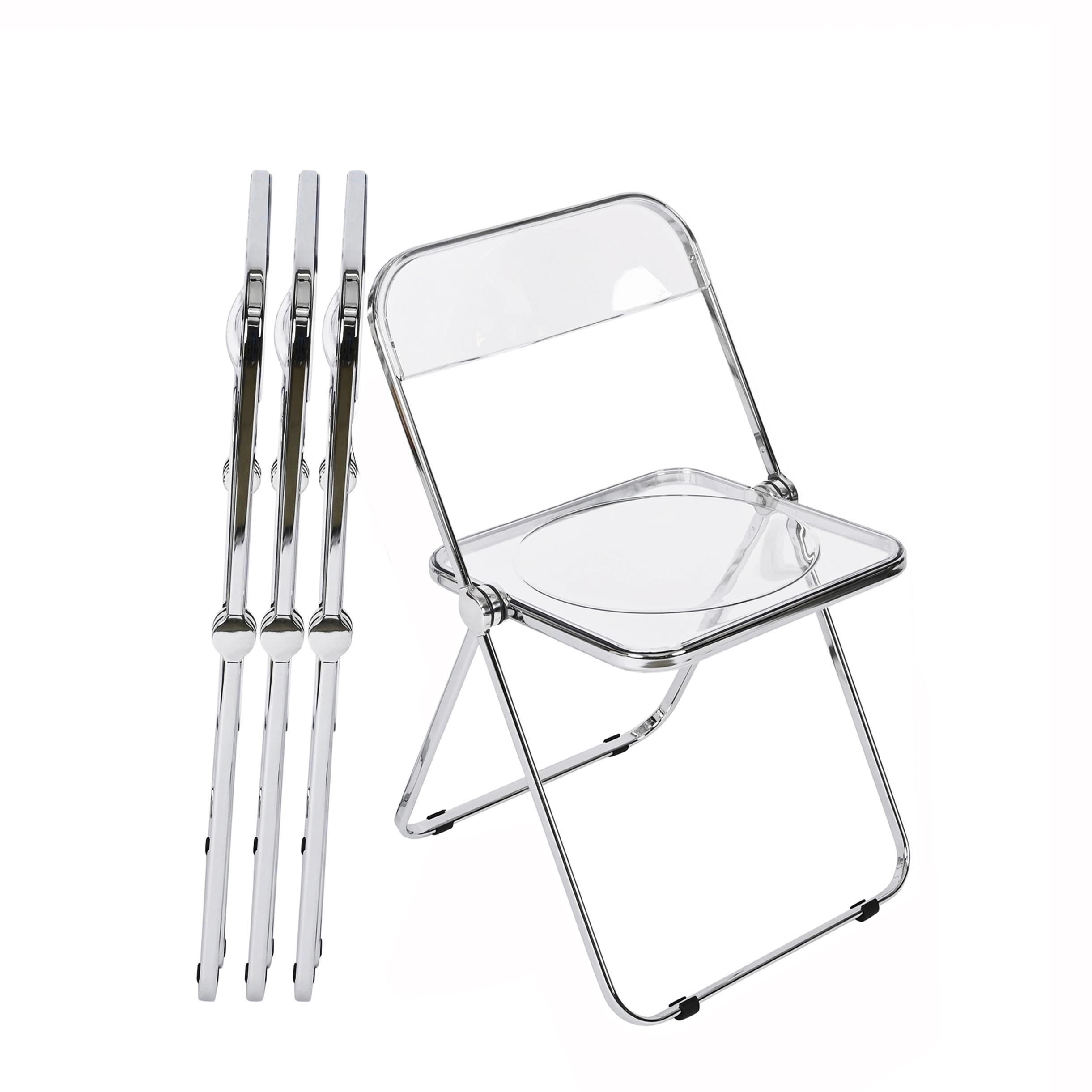 Set of 12 Chrome and Clear Lucite Plia Folding Chairs by Anonima Castelli, Italy en vente 2