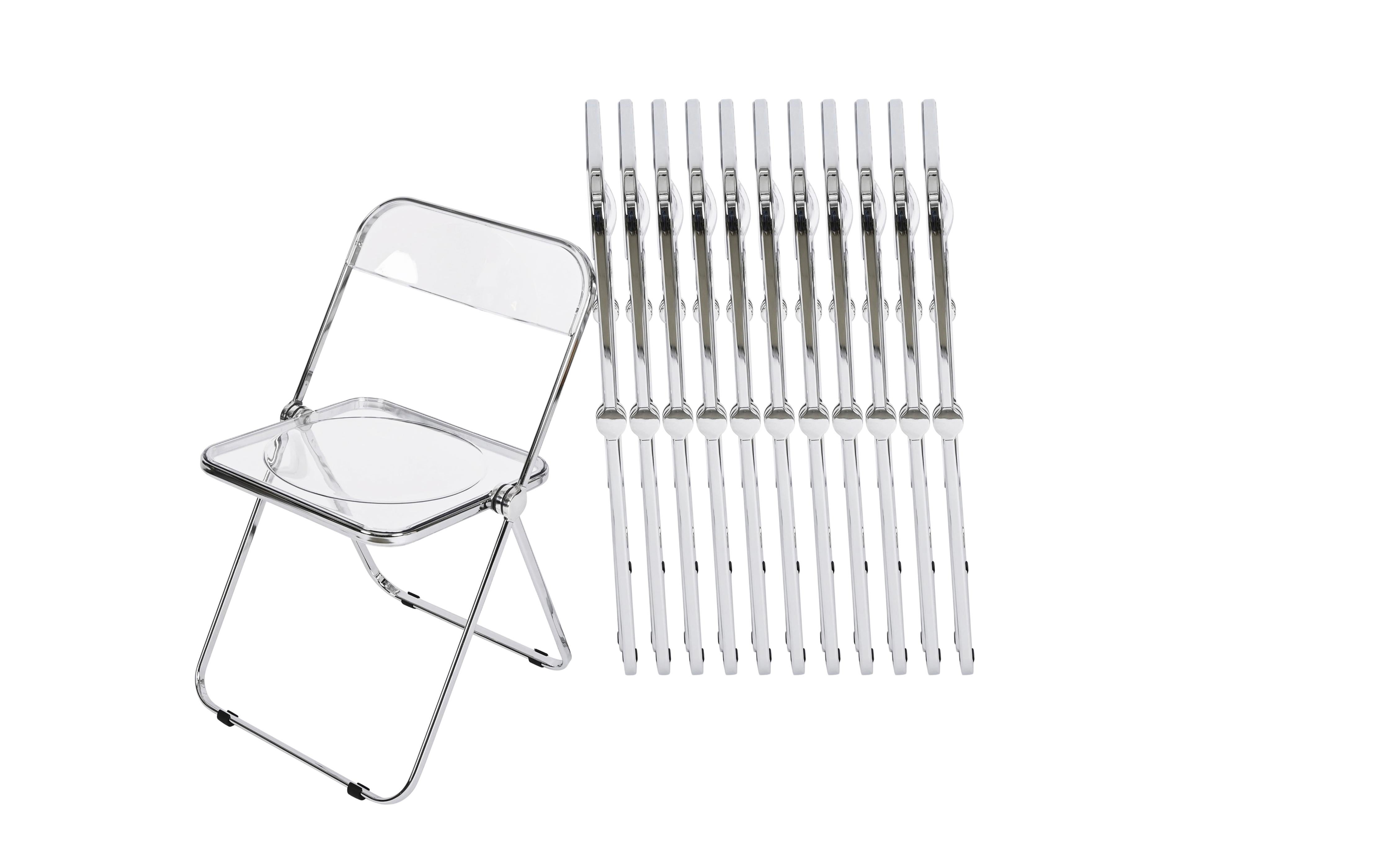 Set of 12 Chrome and Clear Lucite Plia Folding Chairs by Anonima Castelli, Italy en vente 3