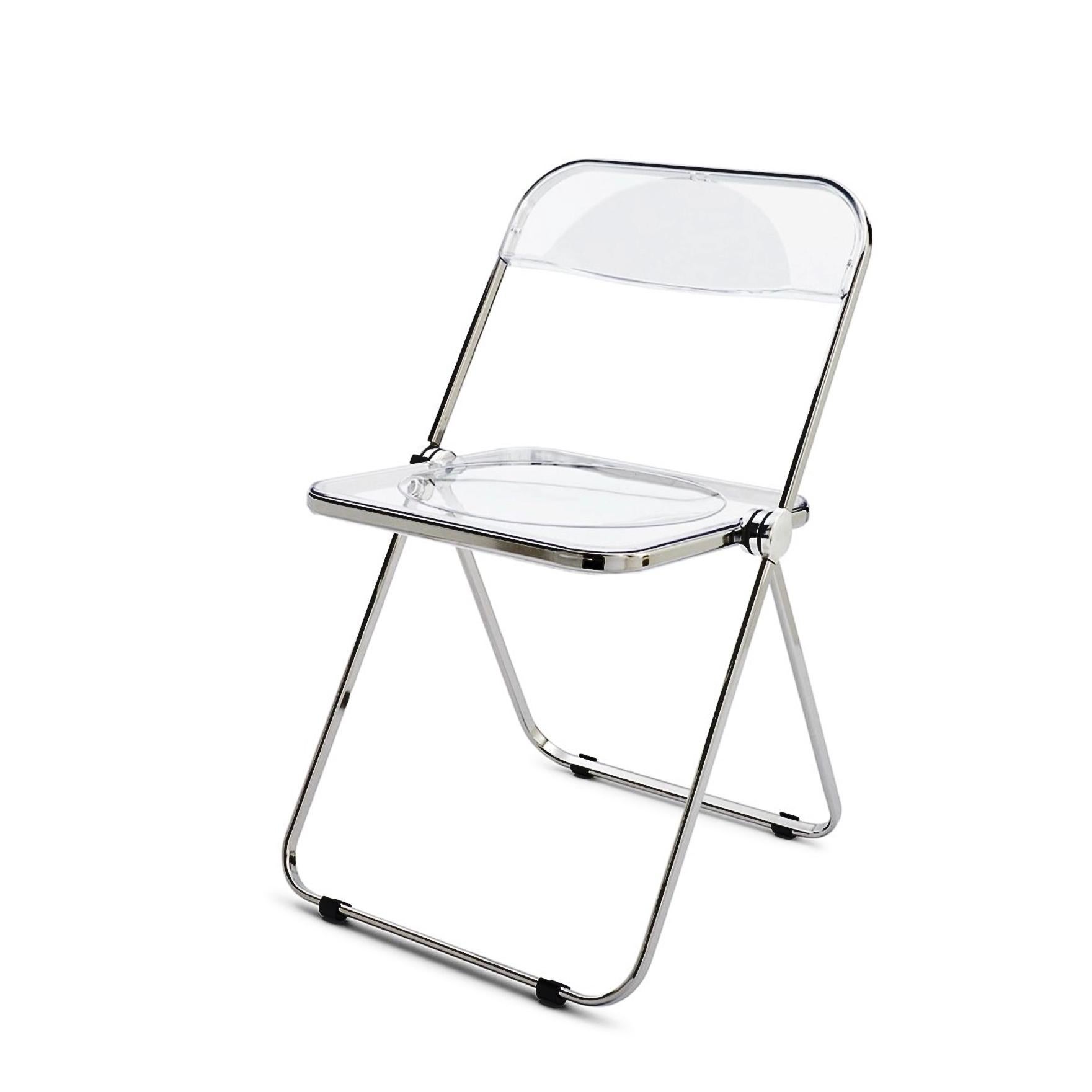 Mid-Century Modern Set of 12 Chrome and Clear Lucite Plia Folding Chairs by Anonima Castelli, Italy en vente