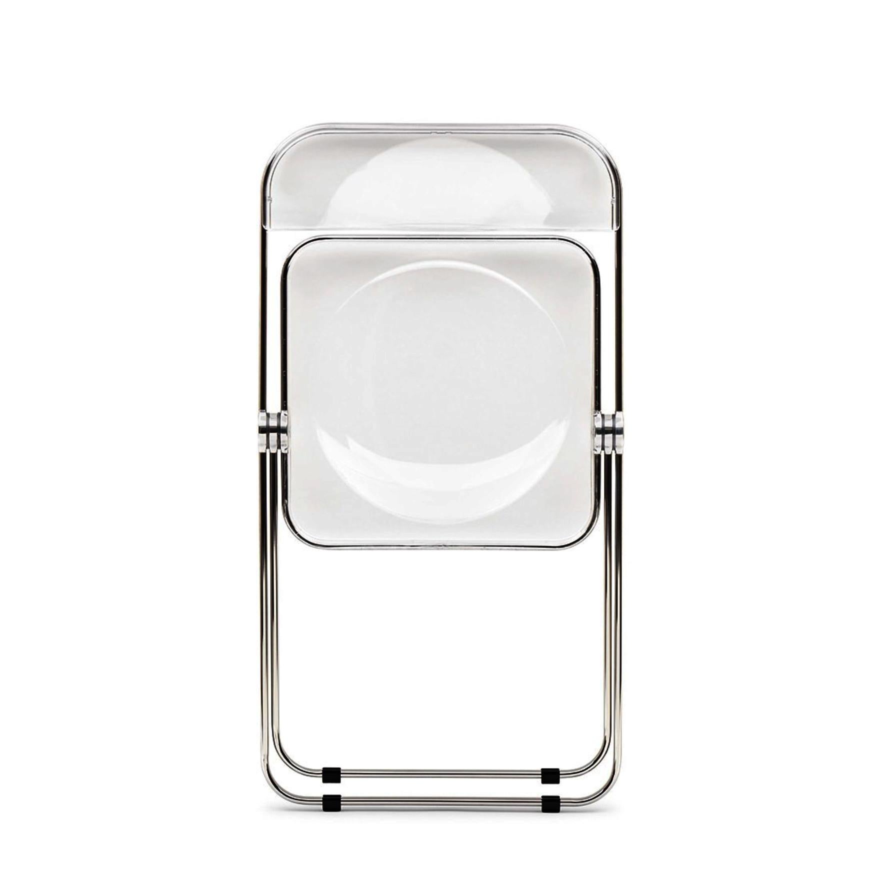 italien Set of 12 Chrome and Clear Lucite Plia Folding Chairs by Anonima Castelli, Italy en vente