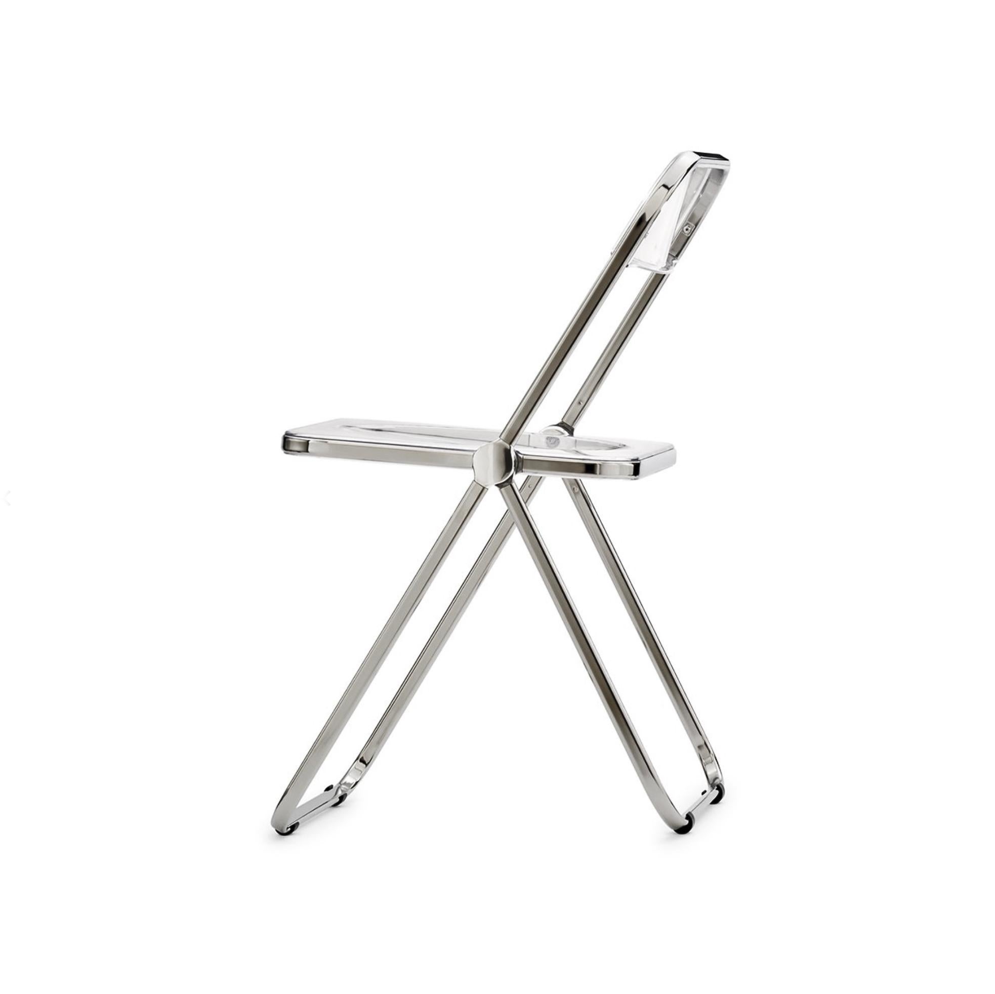 Set of 12 Chrome and Clear Lucite Plia Folding Chairs by Anonima Castelli, Italy en vente 1