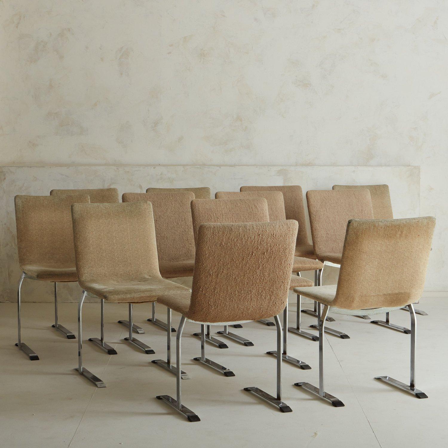 Italian Set of 12 Chrome Dining Chairs by Giovanni Offredi for Saporiti, Italy 1970s