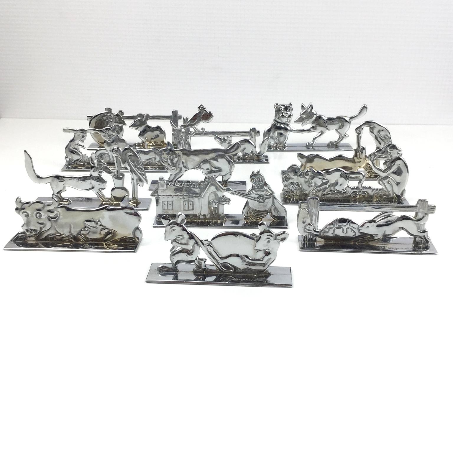 Set of 12 Chrome-Plated Knife Rests by the French Illustrator Benjamin Rabier  3