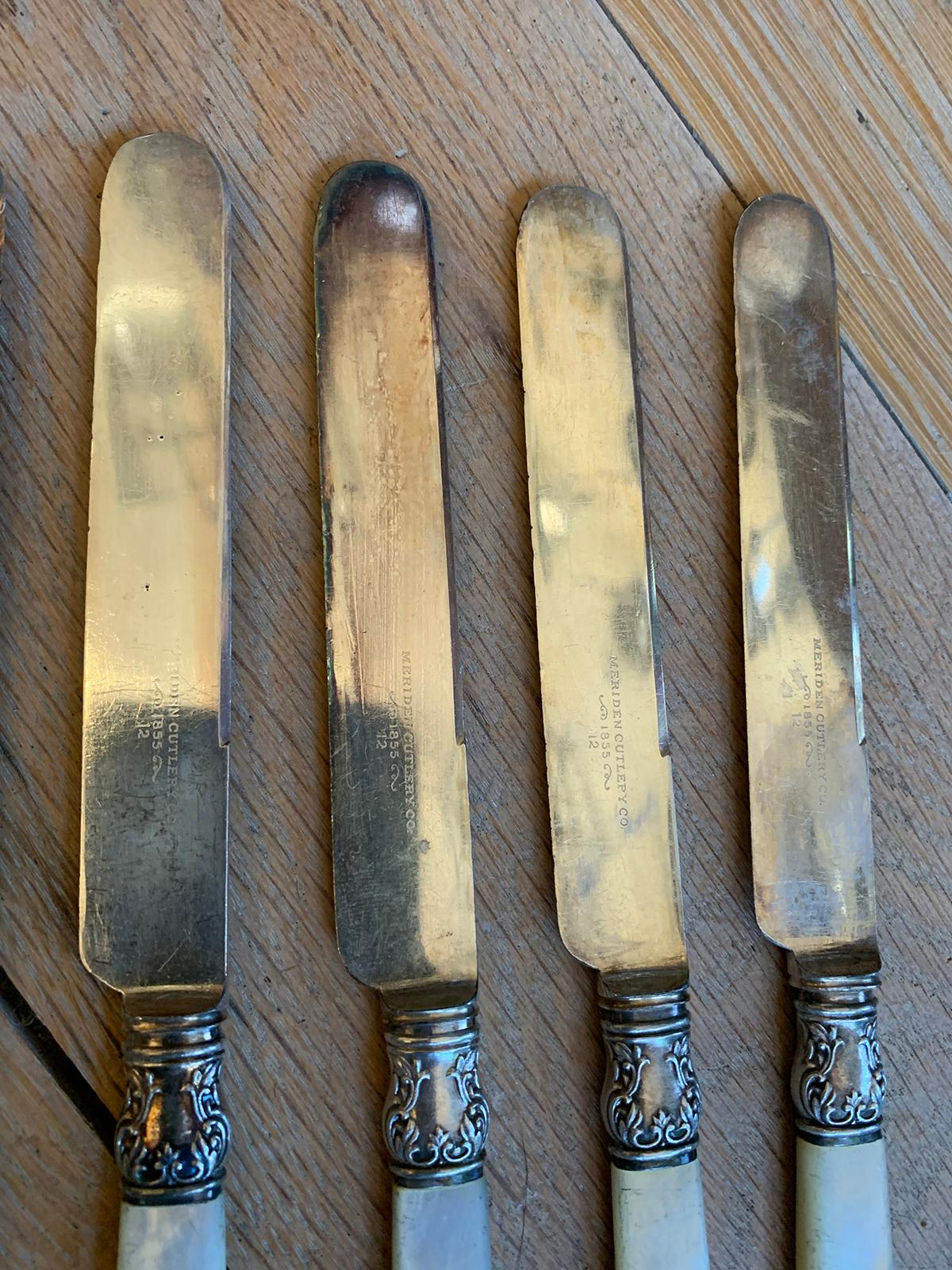 Set of 12 circa 1855 American Sterling Silver and Mother of Pearl Meriden Knives 4