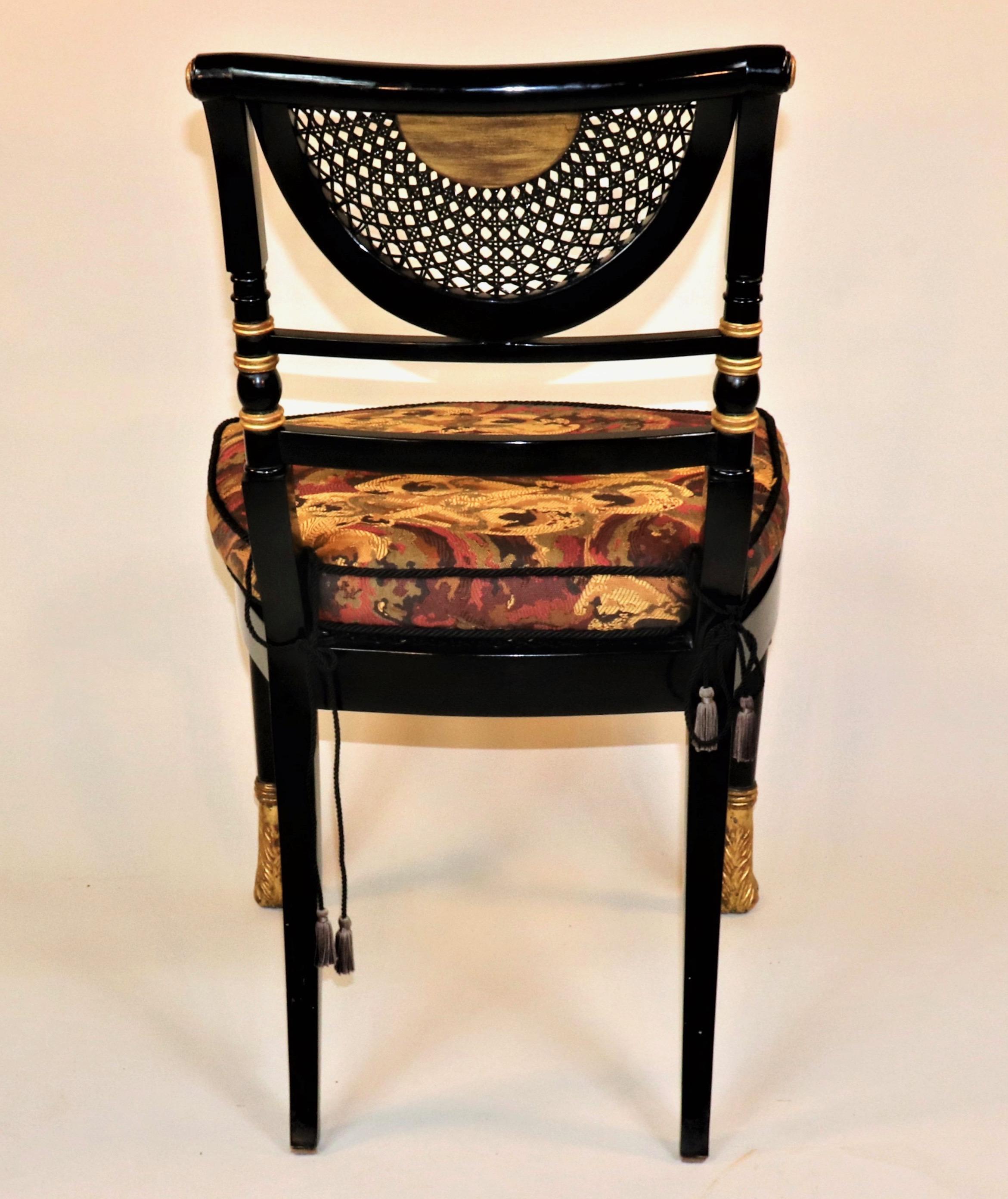 Set of 12 Circa 1910 Empire Style Black Lacquered Gilded Chairs In Good Condition In Chicago, IL