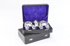 Set of 12 Coalport Cups & Saucers W/ Cobalt, Gold, Sterling Silver Fittings