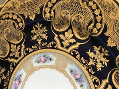 Set of 12 Cobalt and Gilt Limoges Dinner Plates in Arabesque Design, circa 1900