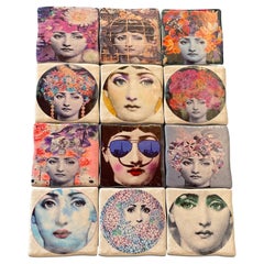 Set of 12 Color Ceramic Tiles by Fornasetti