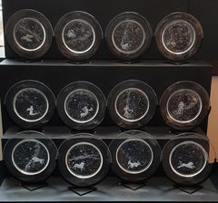 Set of 12 "Constellation" Engraved Crystal Plates by Don Wier for Steuben Glass