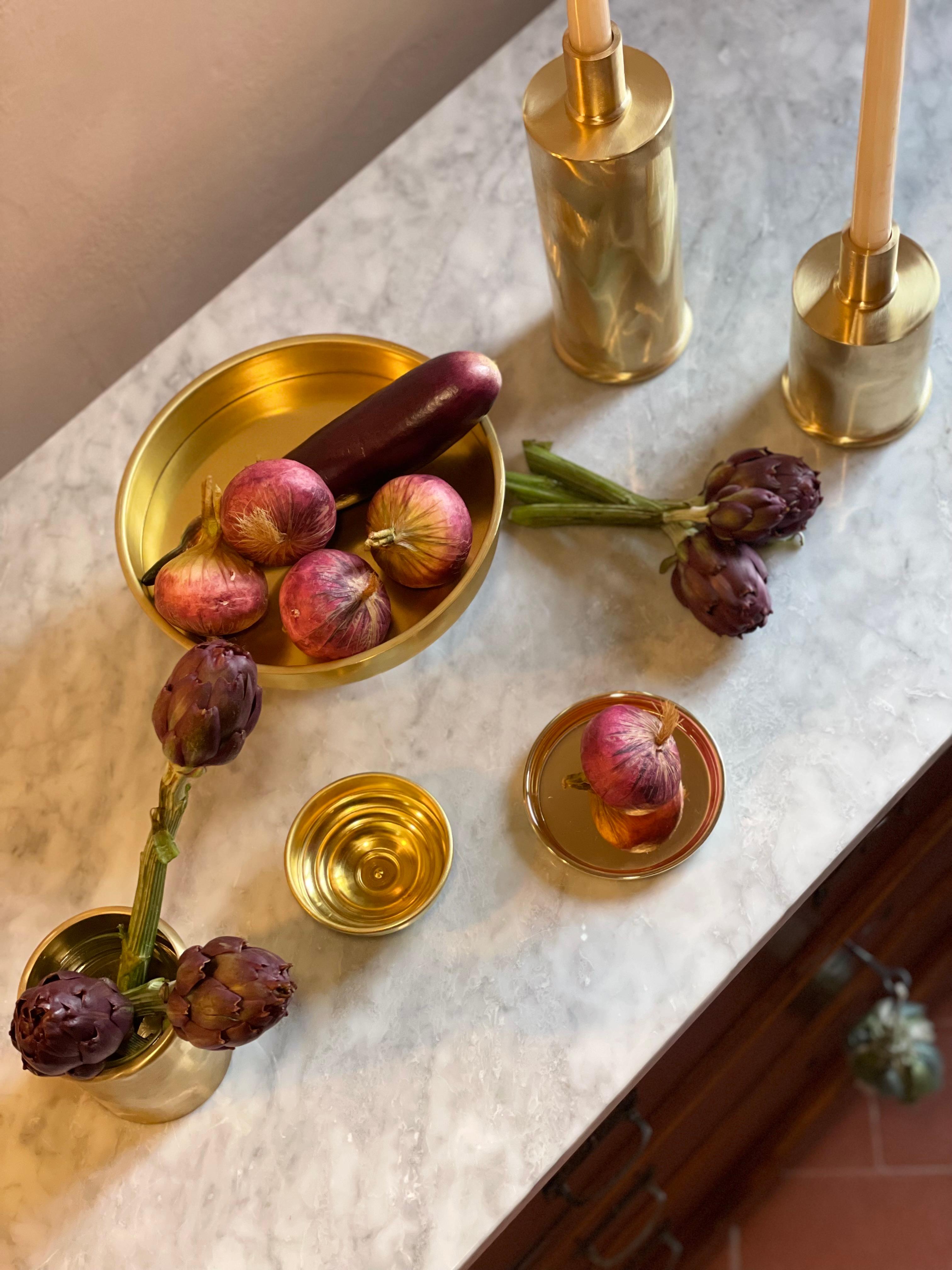 Ottone Set of 12 Contemporary Brass Bowls with Refined Finish, Made in Italy in vendita