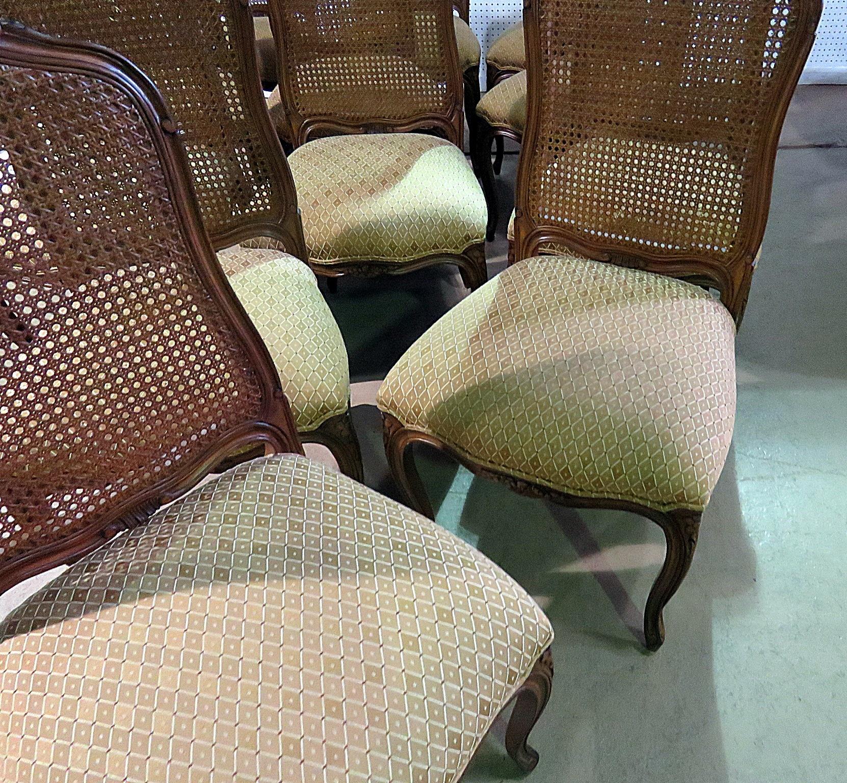 Lagre Set of 12 Louis XV Country French Cane Back Dining Side Chairs In Good Condition In Swedesboro, NJ
