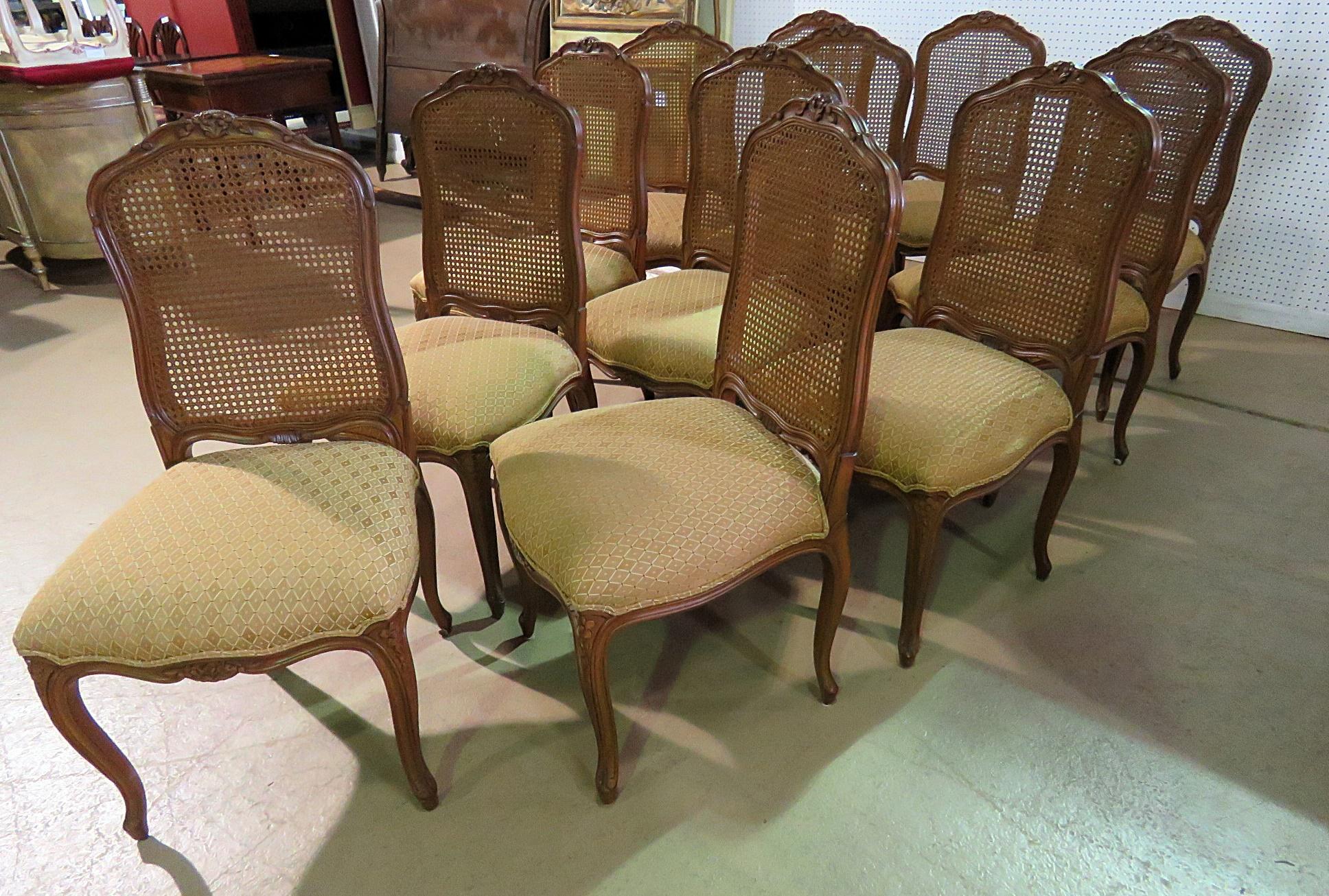 20th Century Lagre Set of 12 Louis XV Country French Cane Back Dining Side Chairs