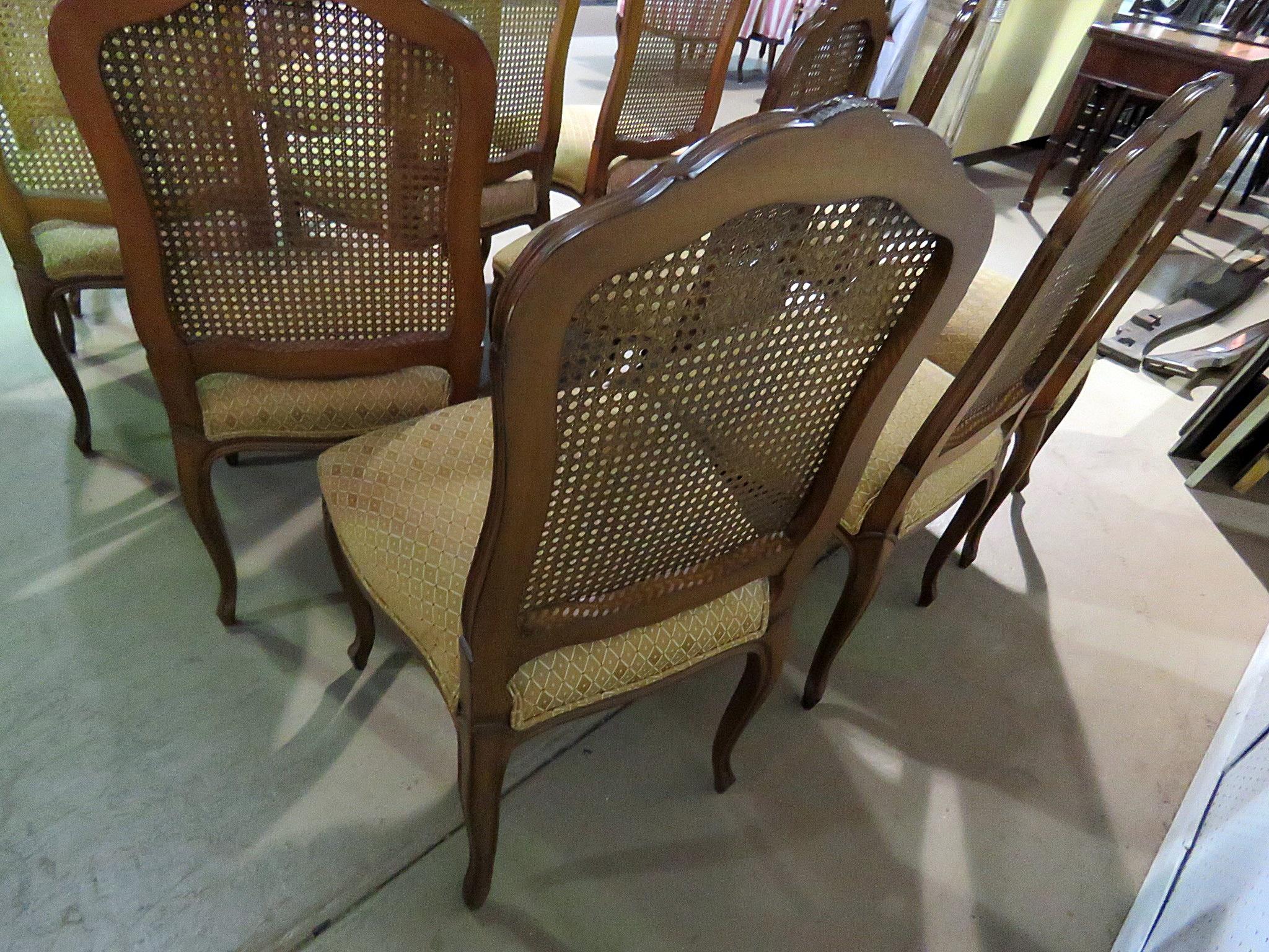 Upholstery Lagre Set of 12 Louis XV Country French Cane Back Dining Side Chairs