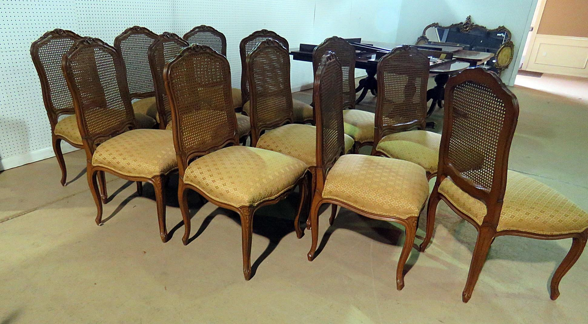 Lagre Set of 12 Louis XV Country French Cane Back Dining Side Chairs 2