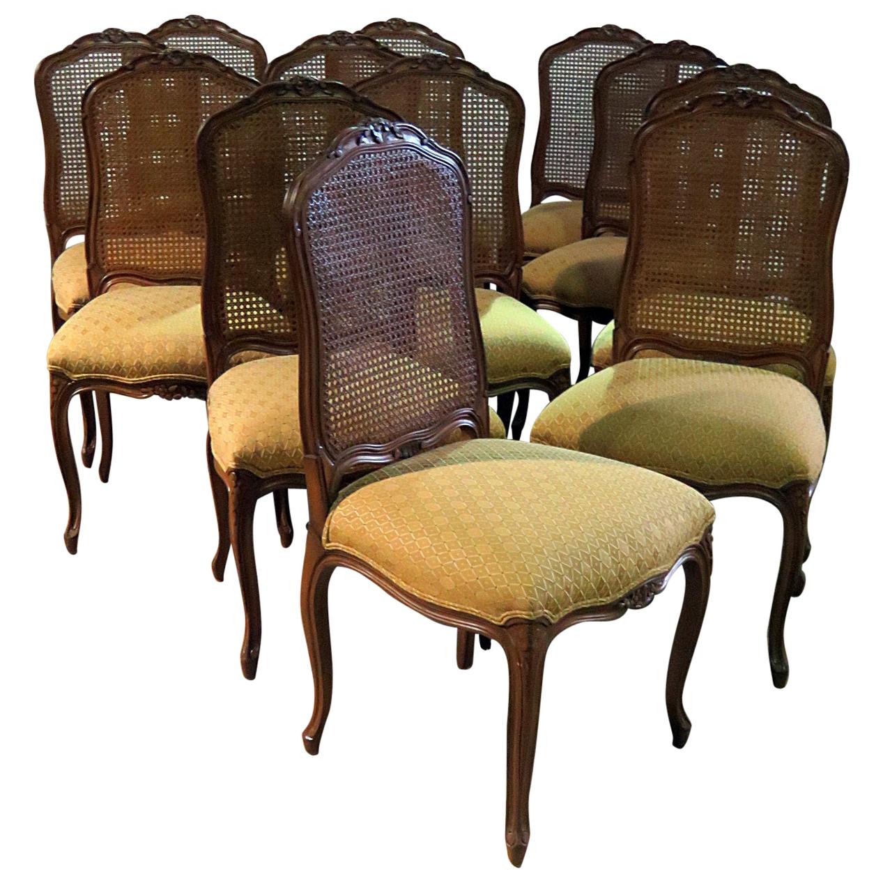 Lagre Set of 12 Louis XV Country French Cane Back Dining Side Chairs