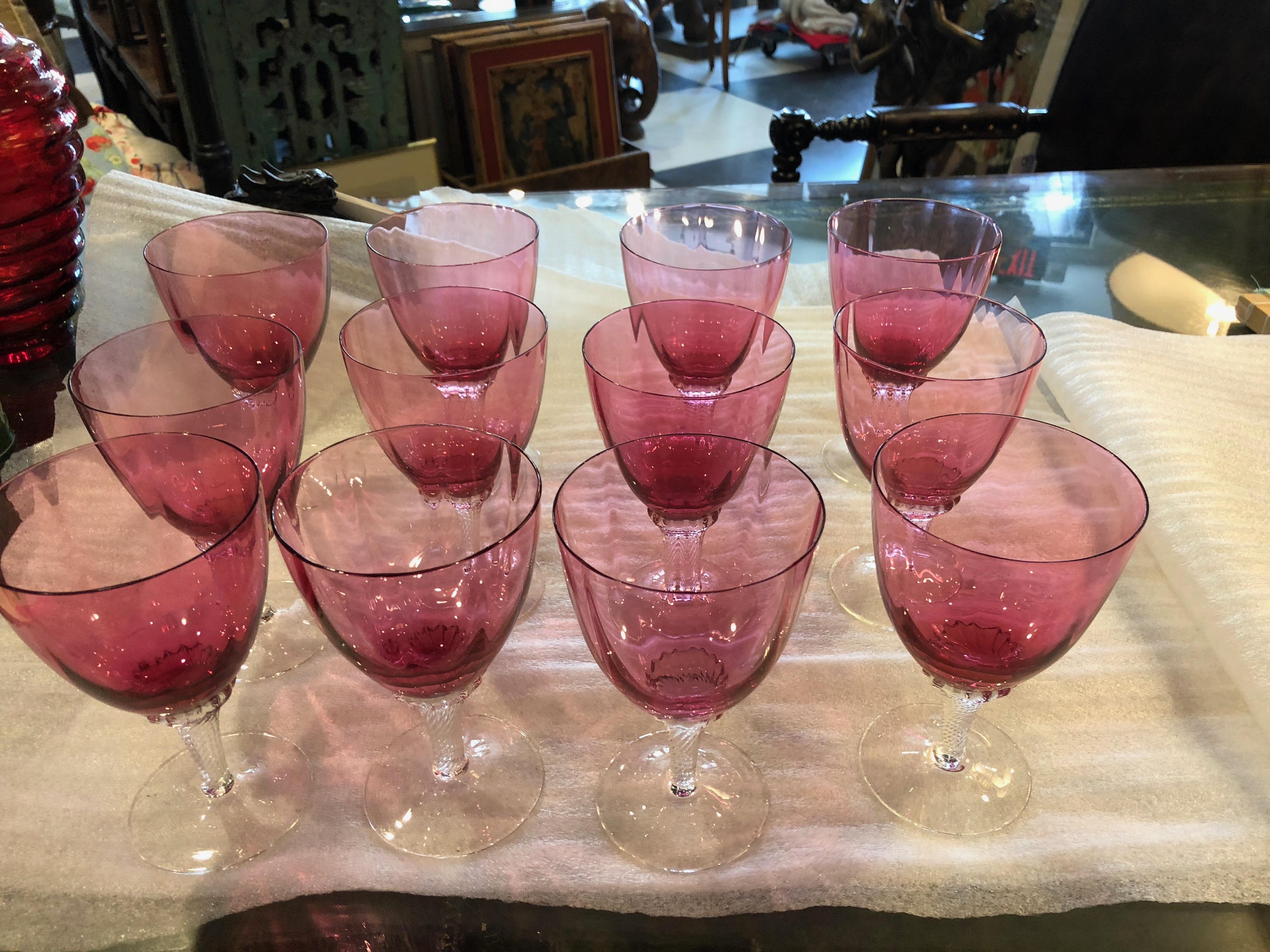 Fired Set of 12 Cranberry Glass Goblets