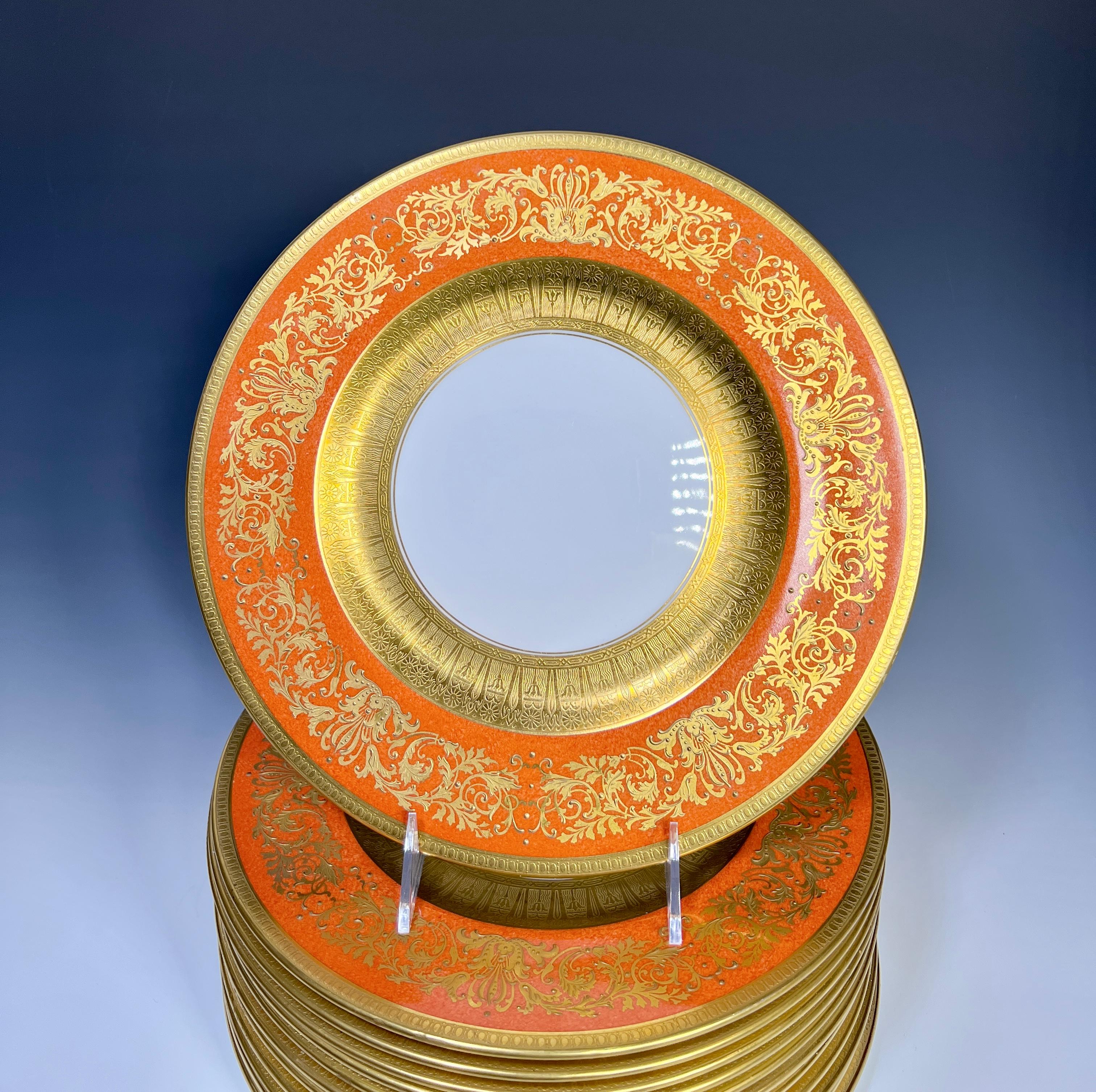 English Set of 12 Crown Staffordshire Powder Orange 11