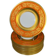 Set of 12 Crown Staffordshire Powder Orange 11" Chargers W/Acid Etched Gold