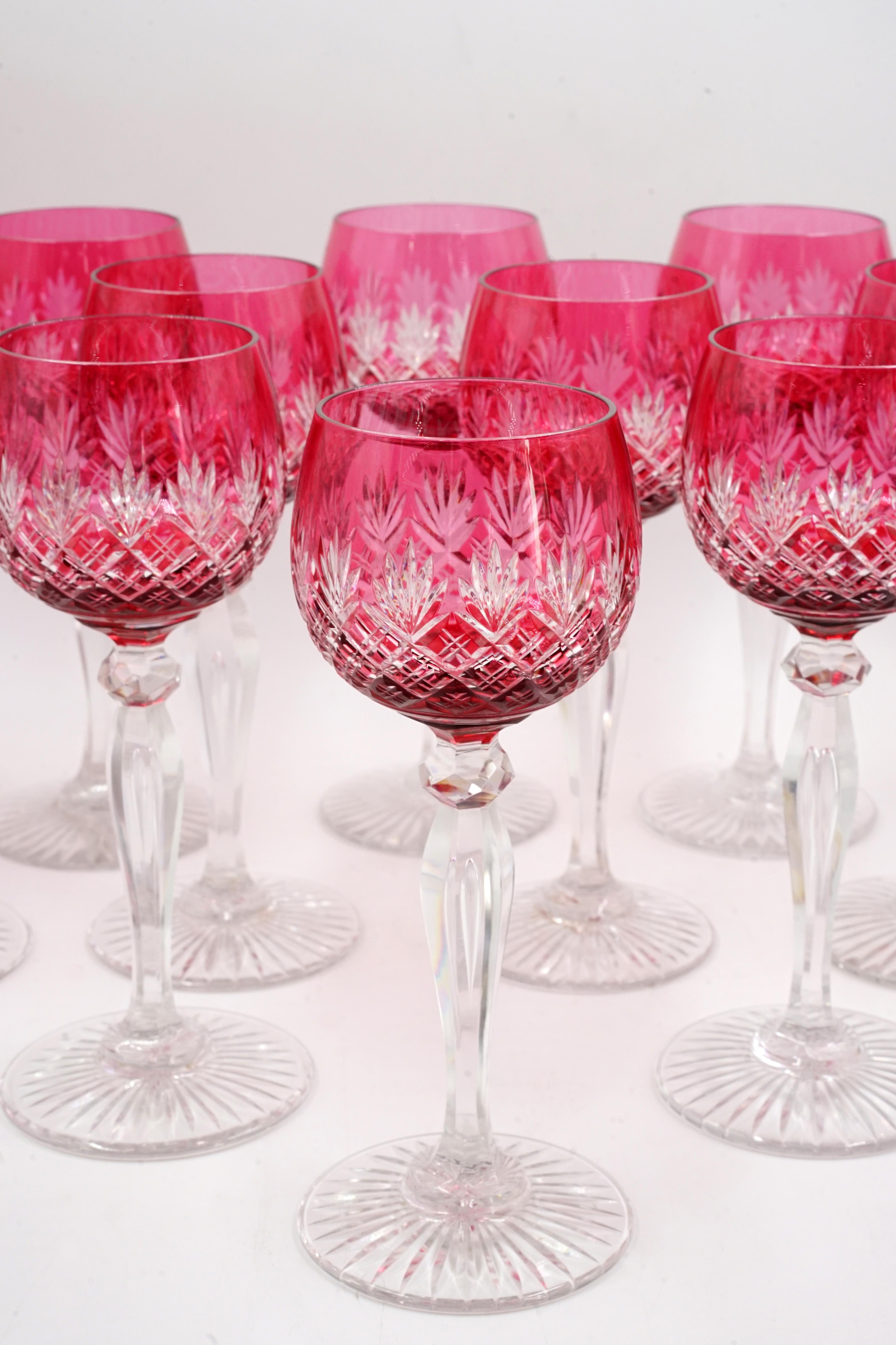 Belgian Set of 12 Crystal Wine Glasses For Sale