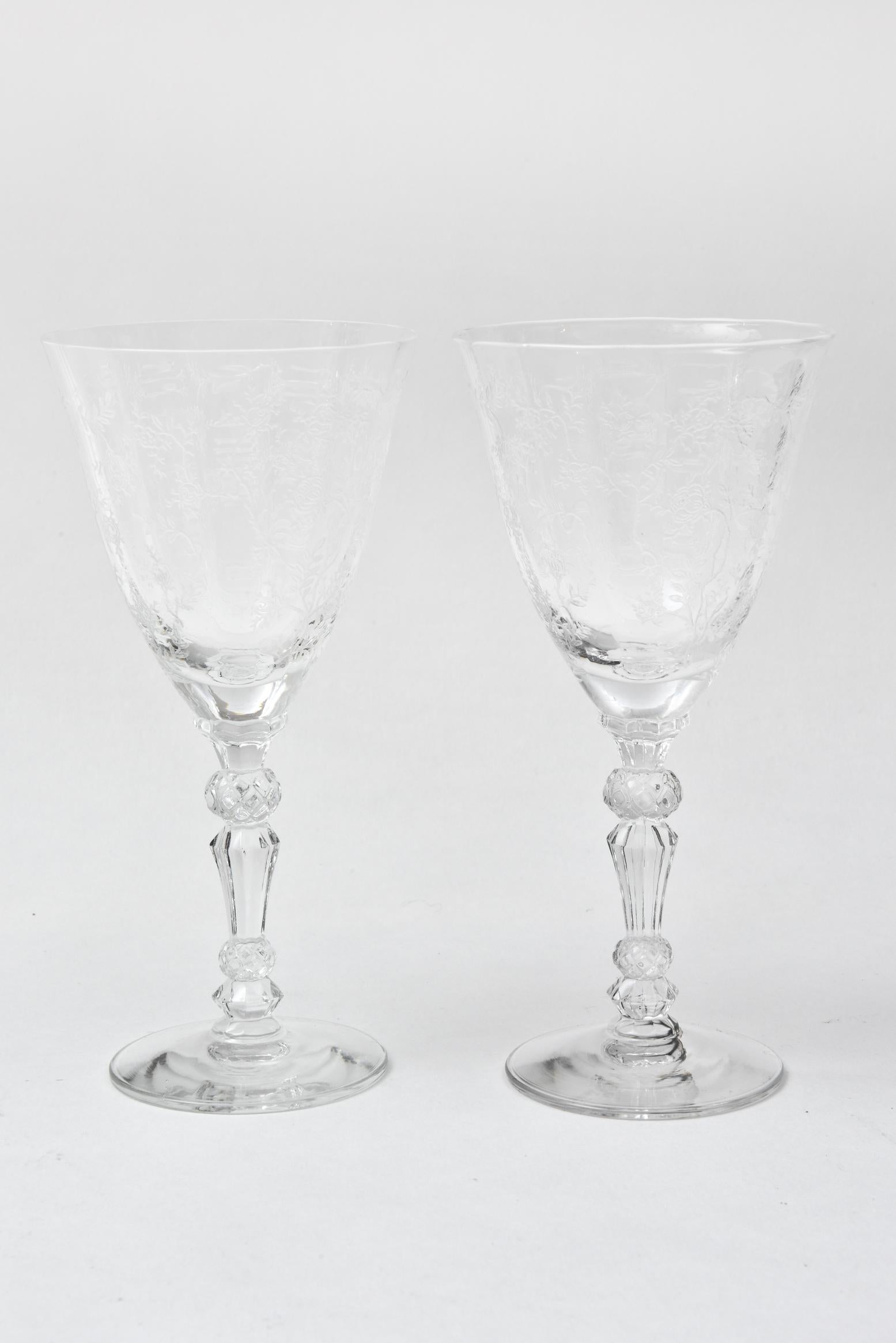 American Set of 12 Crystal Wine Glasses, Intricate Jeweled Stem Vintage