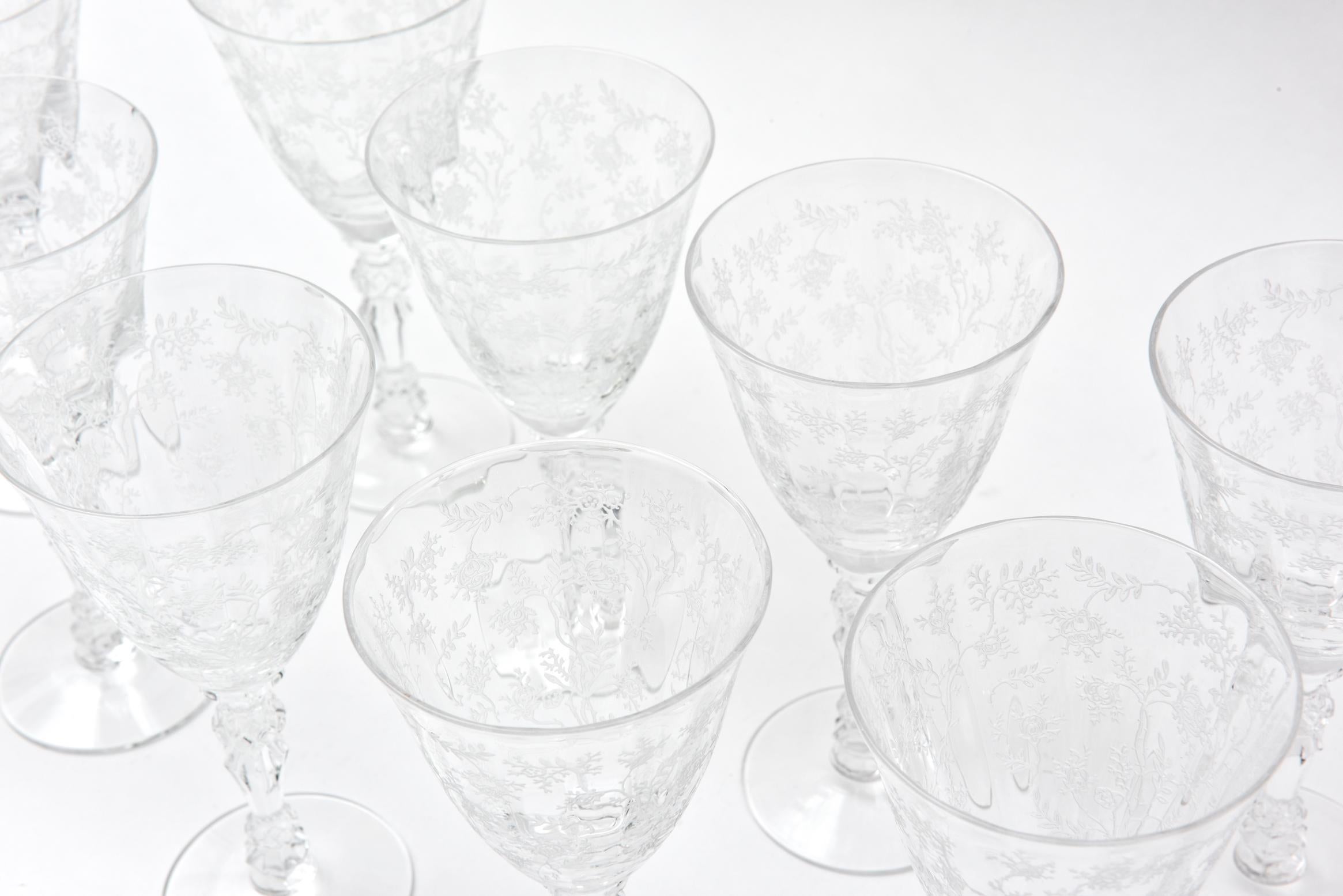 Set of 12 Crystal Wine Glasses, Intricate Jeweled Stem Vintage In Good Condition In West Palm Beach, FL