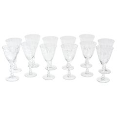 Set of 12 Crystal Wine Glasses, Intricate Jeweled Stem Vintage