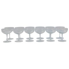 Vintage Set of 12 Cut Glass Rose Stem and Leaf Theme Champagne Coupes Glasses